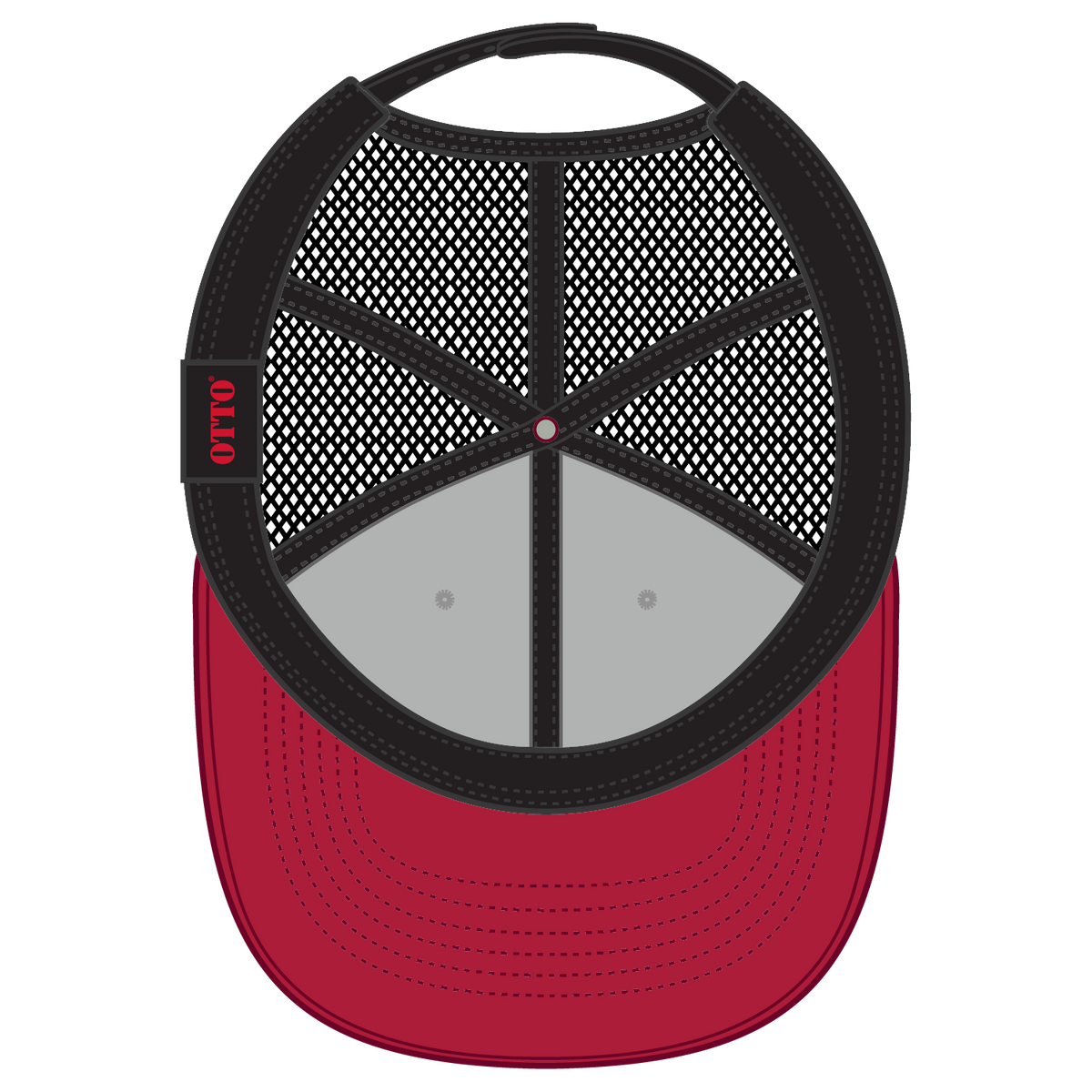 Inside View of 027403 - Red/HeatherGry/Black OTTO CAP 6 Panel Low Profile Mesh Back Trucker Hat