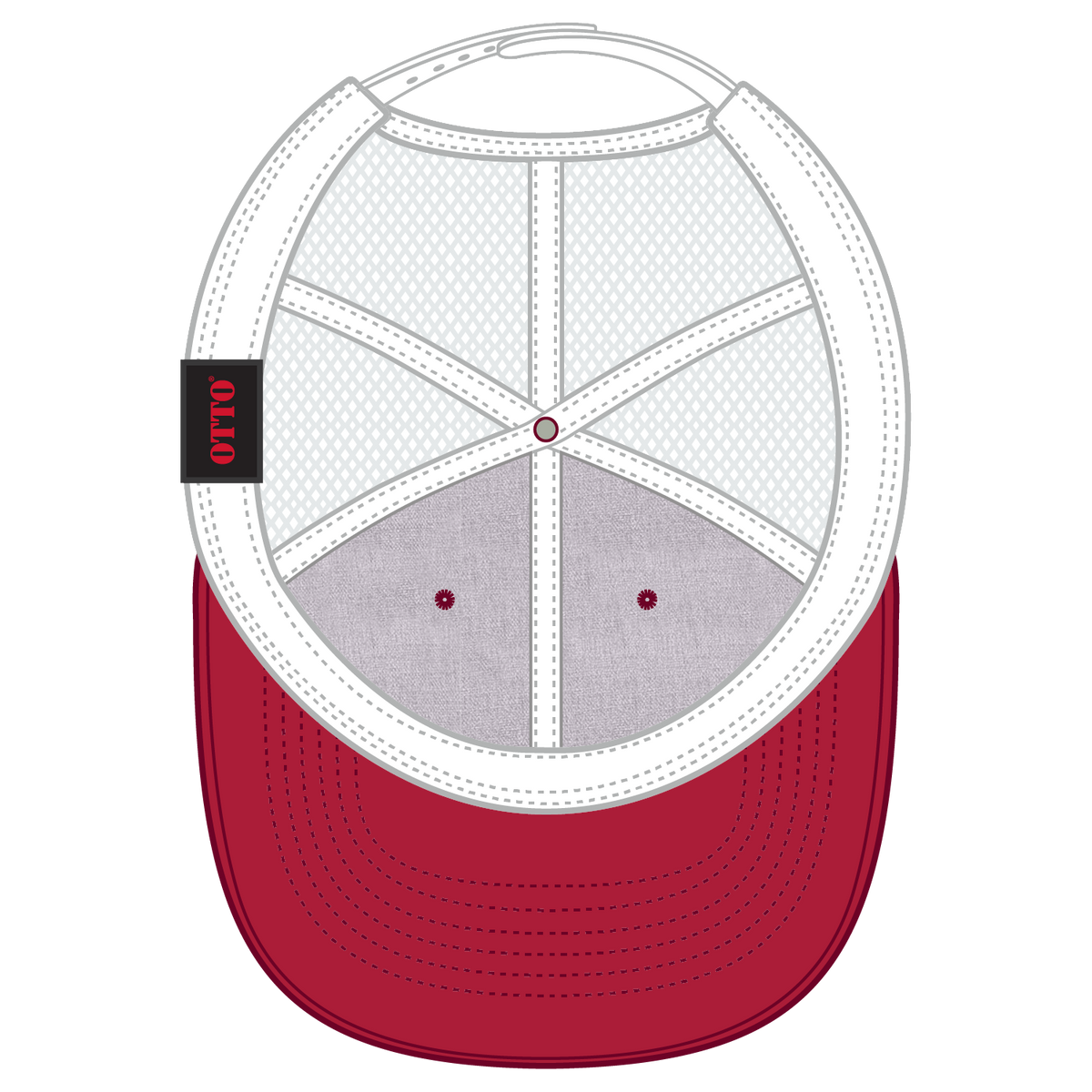 Inside View of 027416 - Red/HeatherGry/White OTTO CAP 6 Panel Low Profile Mesh Back Trucker Hat