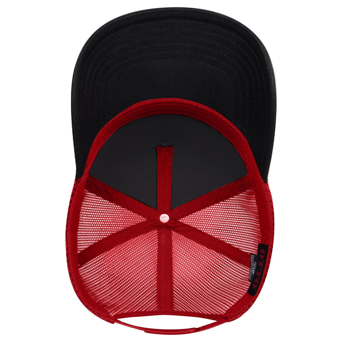 Inside View of 0302 - Blk/Red OTTO CAP 5 Panel Mid Profile Mesh Back Trucker Hat