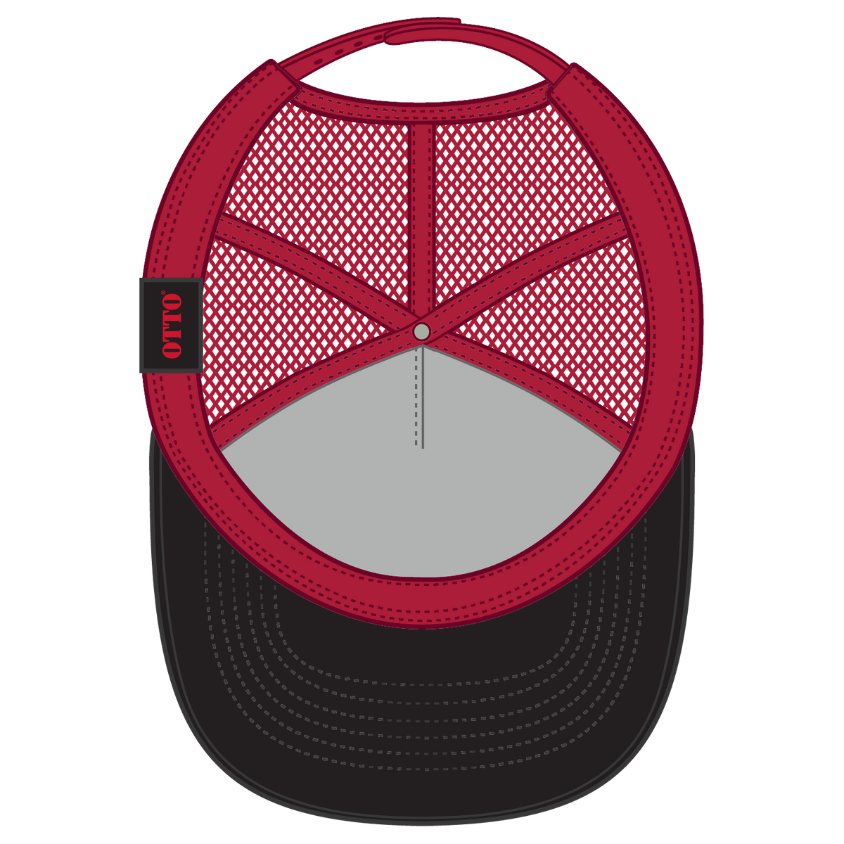 Inside View of 0302 - Blk/Red OTTO CAP 5 Panel Mid Profile Mesh Back Trucker Hat