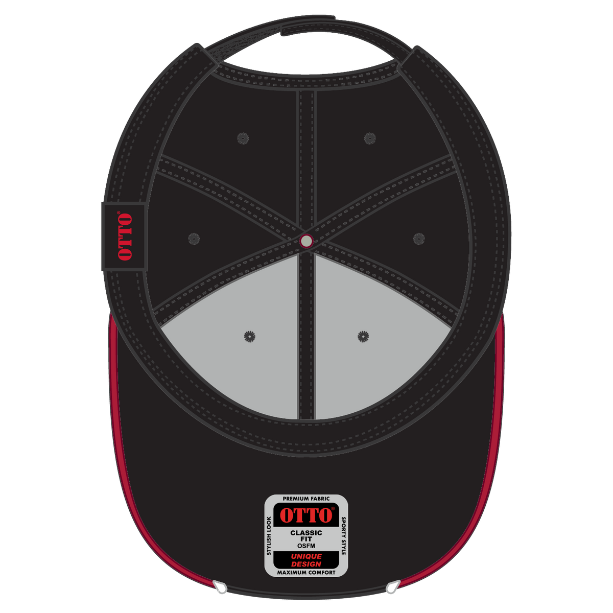 Inside View of 030216 - Blk/Red/Wht OTTO CAP 6 Panel Low Profile Baseball Cap