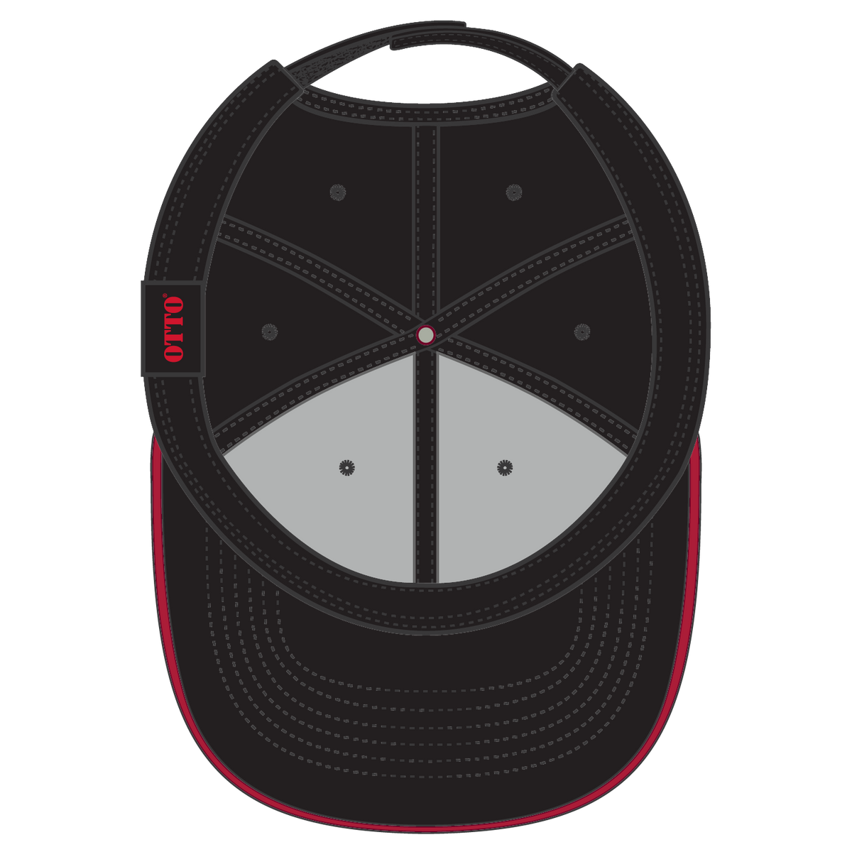 Inside View of 030302 - Blk/Blk/Red OTTO CAP 6 Panel Low Profile Baseball Cap