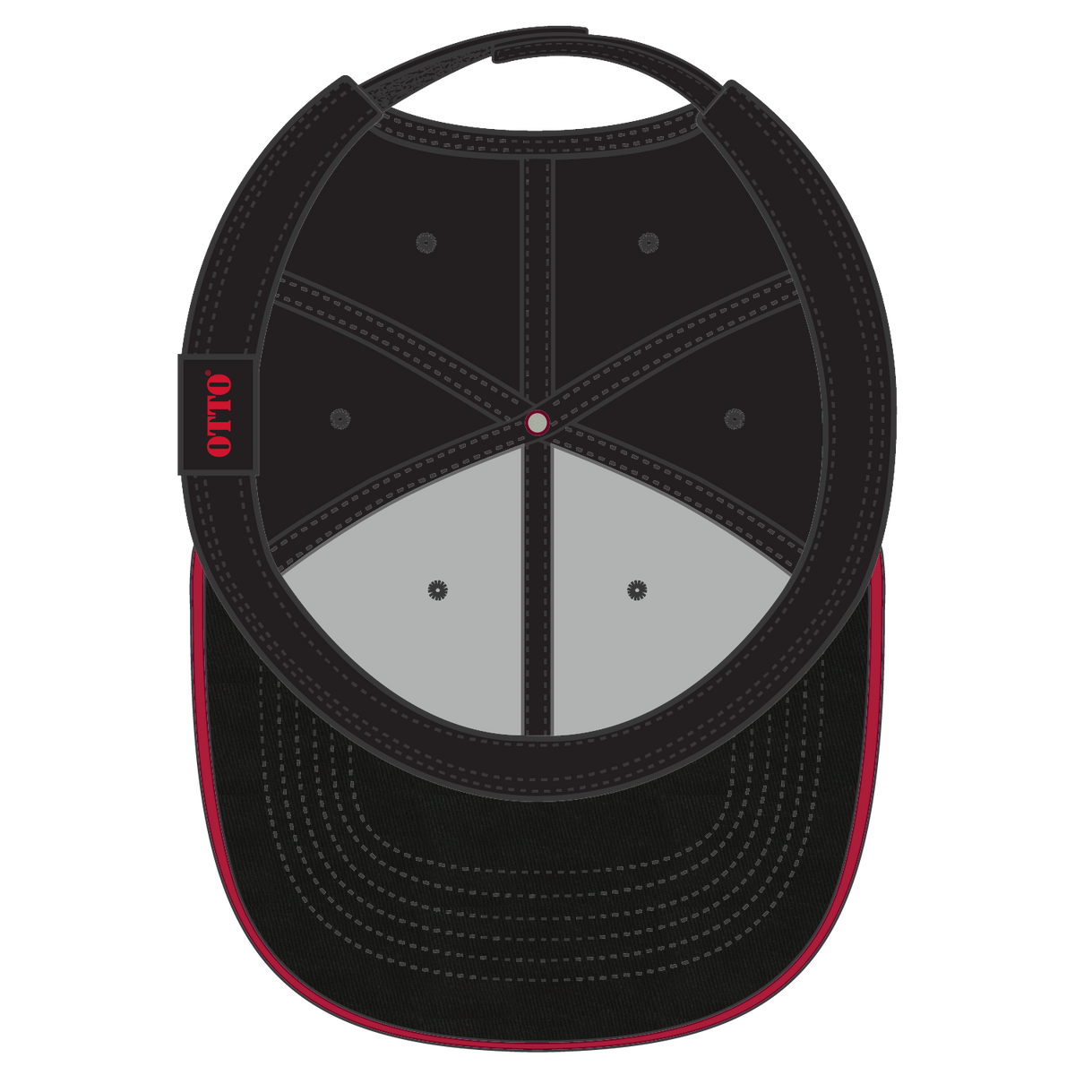 Inside View of 030302 - Blk/Blk/Red OTTO CAP 6 Panel Low Profile Baseball Cap