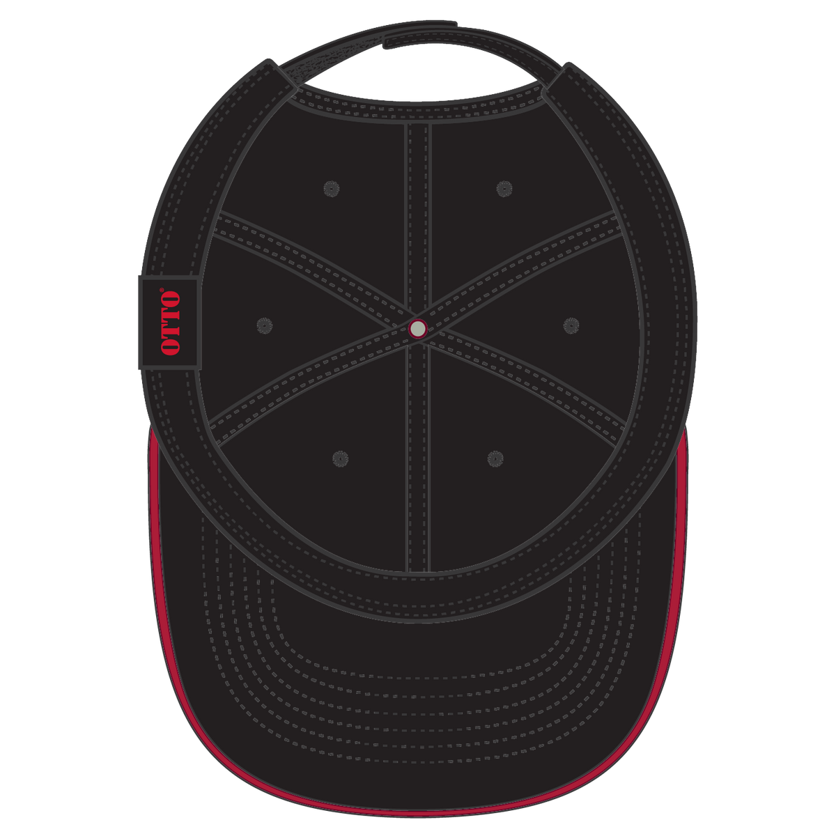 Inside View of 030302 - Blk/Blk/Red OTTO CAP 6 Panel Low Profile Baseball Cap