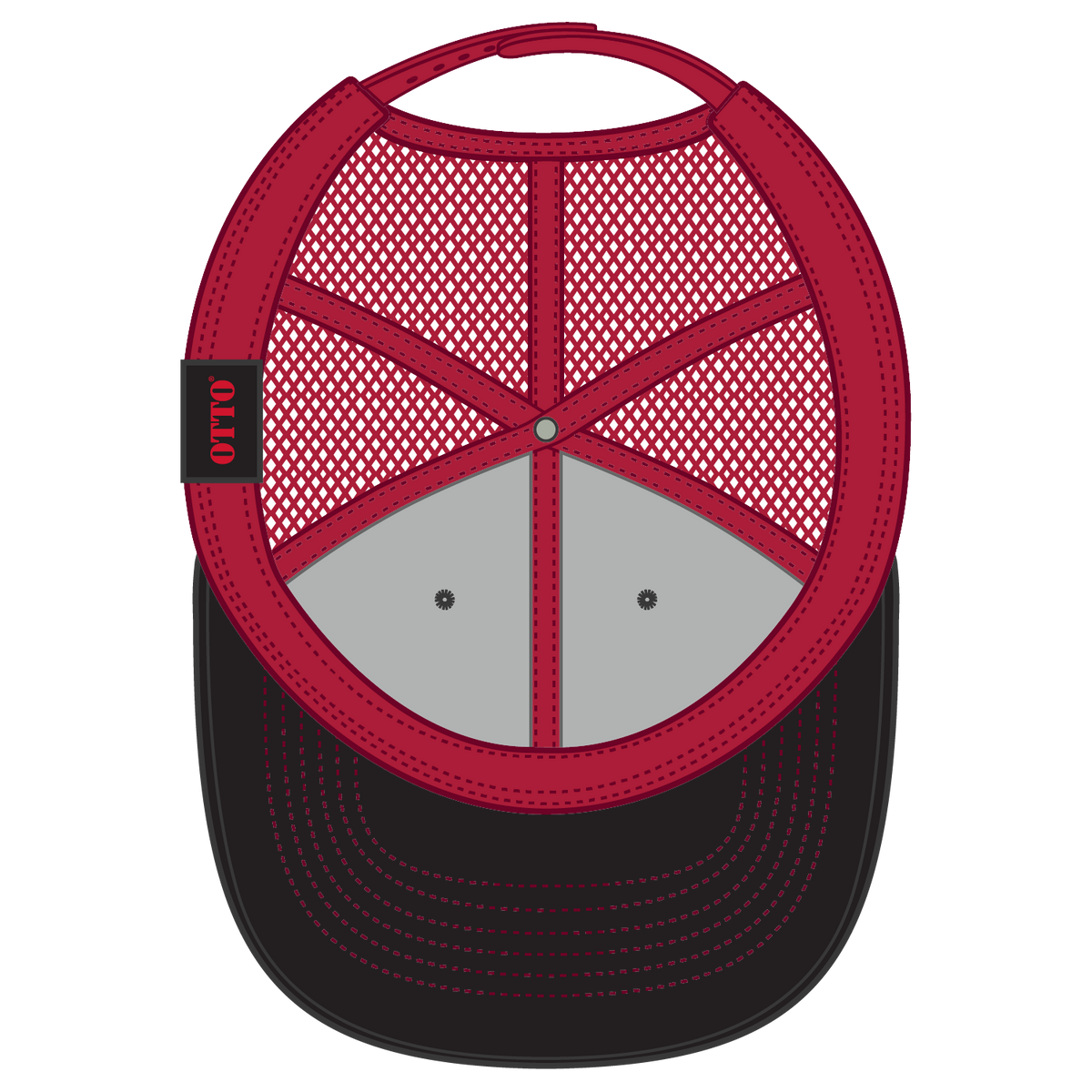 Inside View of 030302 - Blk/Blk/Red OTTO CAP 6 Panel Low Profile Mesh Back Trucker Hat