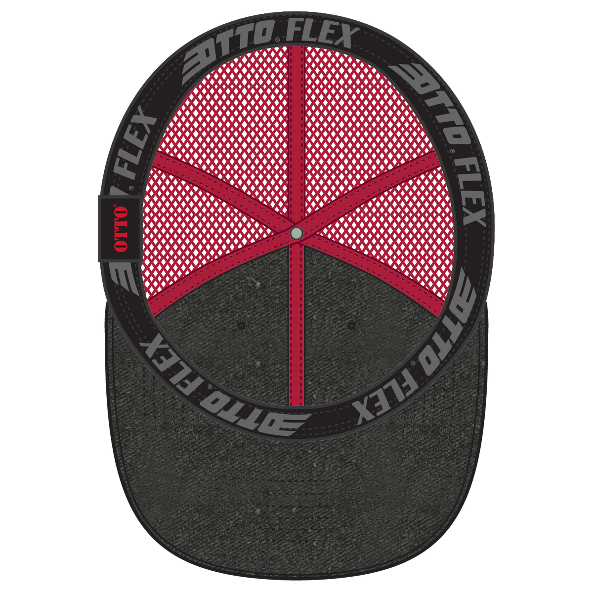 Inside View of 030302 - Blk/Blk/Red OTTO CAP "OTTO FLEX" Fitted 6 Panel Low Profile Mesh Back Trucker Hat