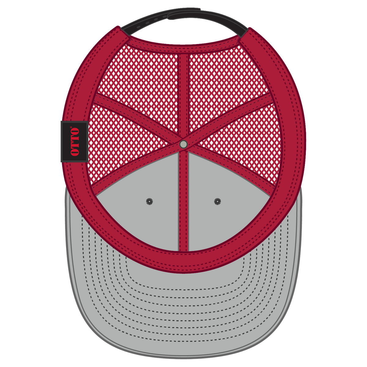 Inside View of 030302 - Blk/Blk/Red OTTO CAP "OTTO SNAP" 6 Panel Pro Style Mesh Back Trucker Snapback Hat