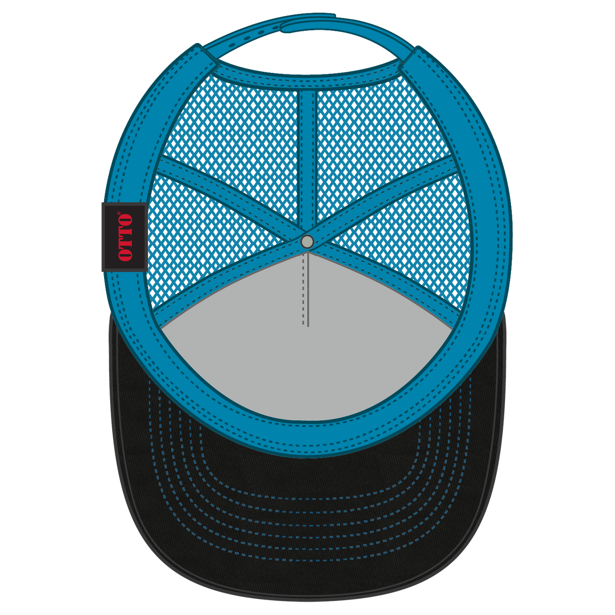 Inside View of 0303107 - Blk/Blk/N.Blue OTTO CAP 5 Panel Low Profile Mesh Back Trucker Hat