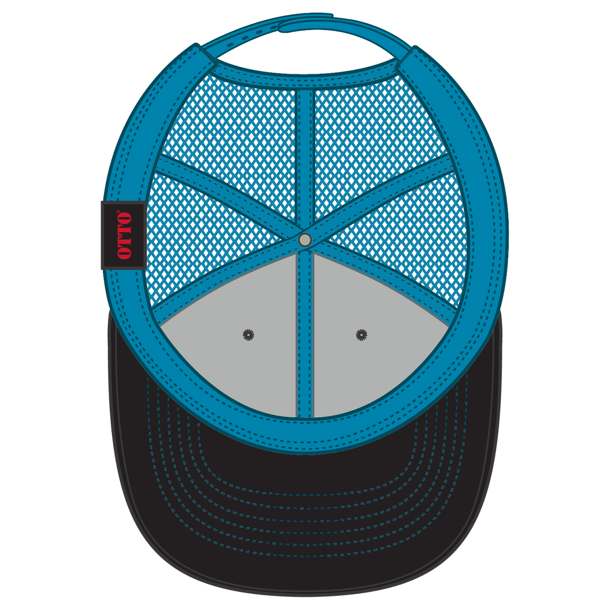 Inside View of 0303107 - Blk/Blk/N.Blue OTTO CAP 6 Panel Low Profile Mesh Back Trucker Hat