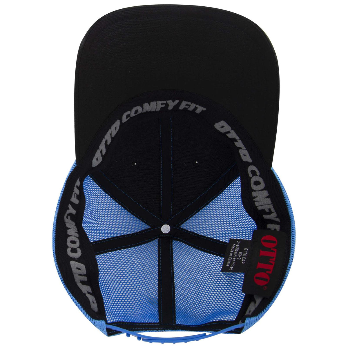 Inside View of 0303107 - Blk/Blk/N.Blue OTTO CAP "OTTO COMFY FIT" 6 Panel Low Profile Mesh Back Trucker Hat