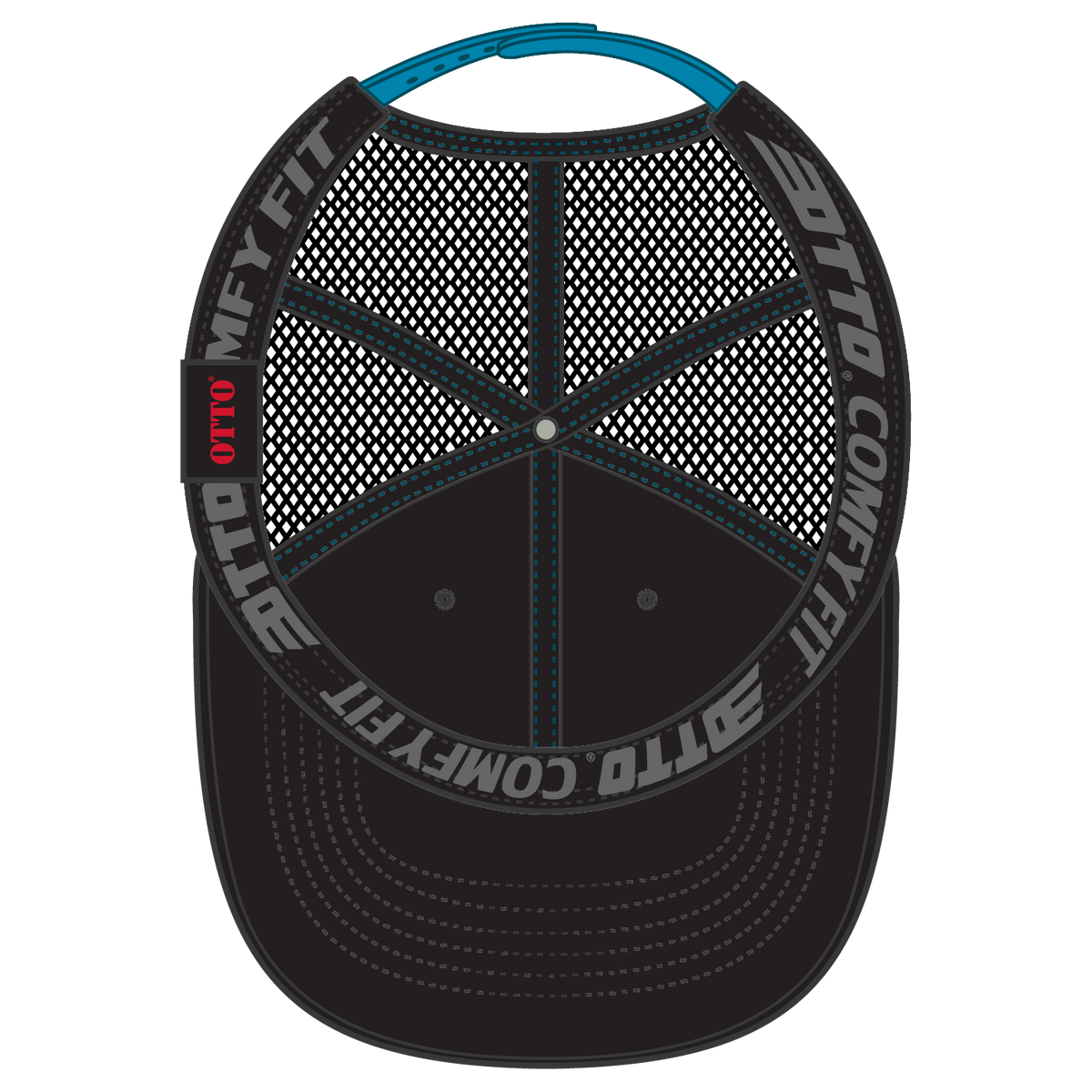 Inside View of 0303107 - Blk/Blk/N.Blue OTTO CAP "OTTO COMFY FIT" 6 Panel Low Profile Mesh Back Trucker Hat