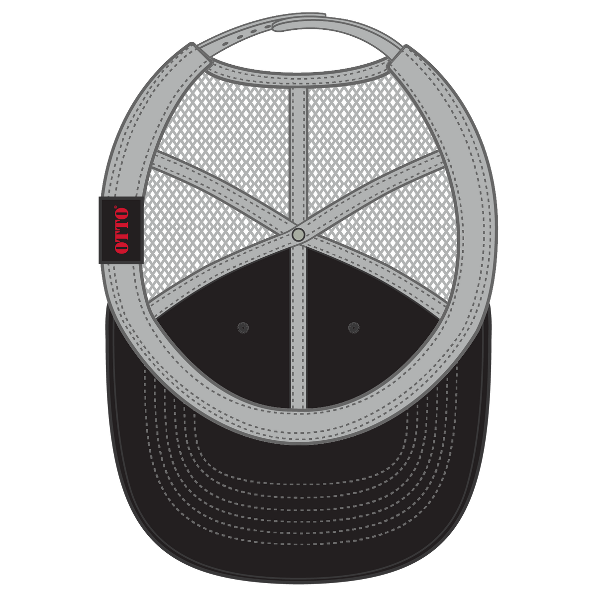 Inside View of 030314 - Blk/Blk/Gry OTTO CAP 6 Panel Low Profile Mesh Back Trucker Hat