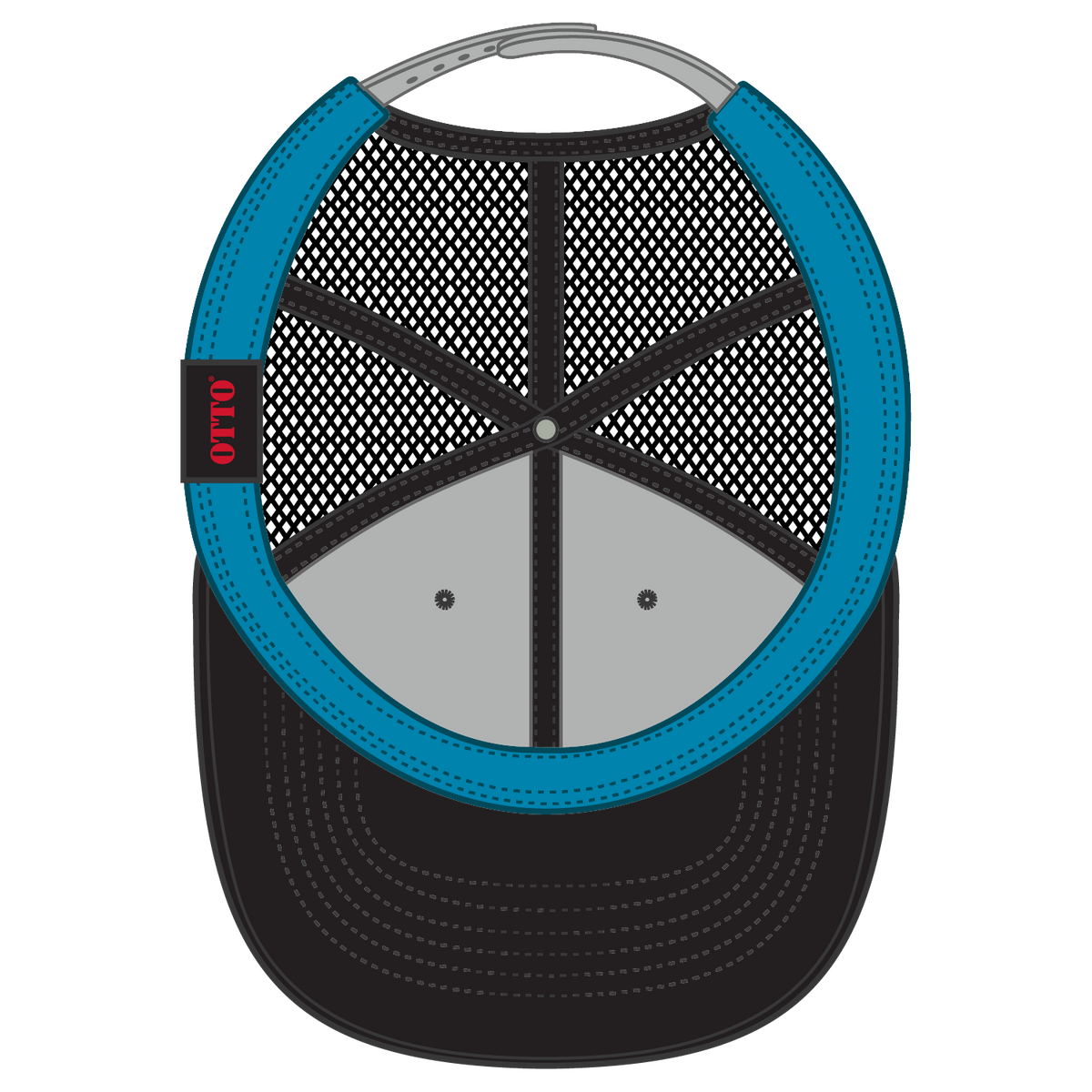 Inside View of 030314 - Blk/Blk/Gry OTTO CAP 6 Panel Low Profile Mesh Back Trucker Hat