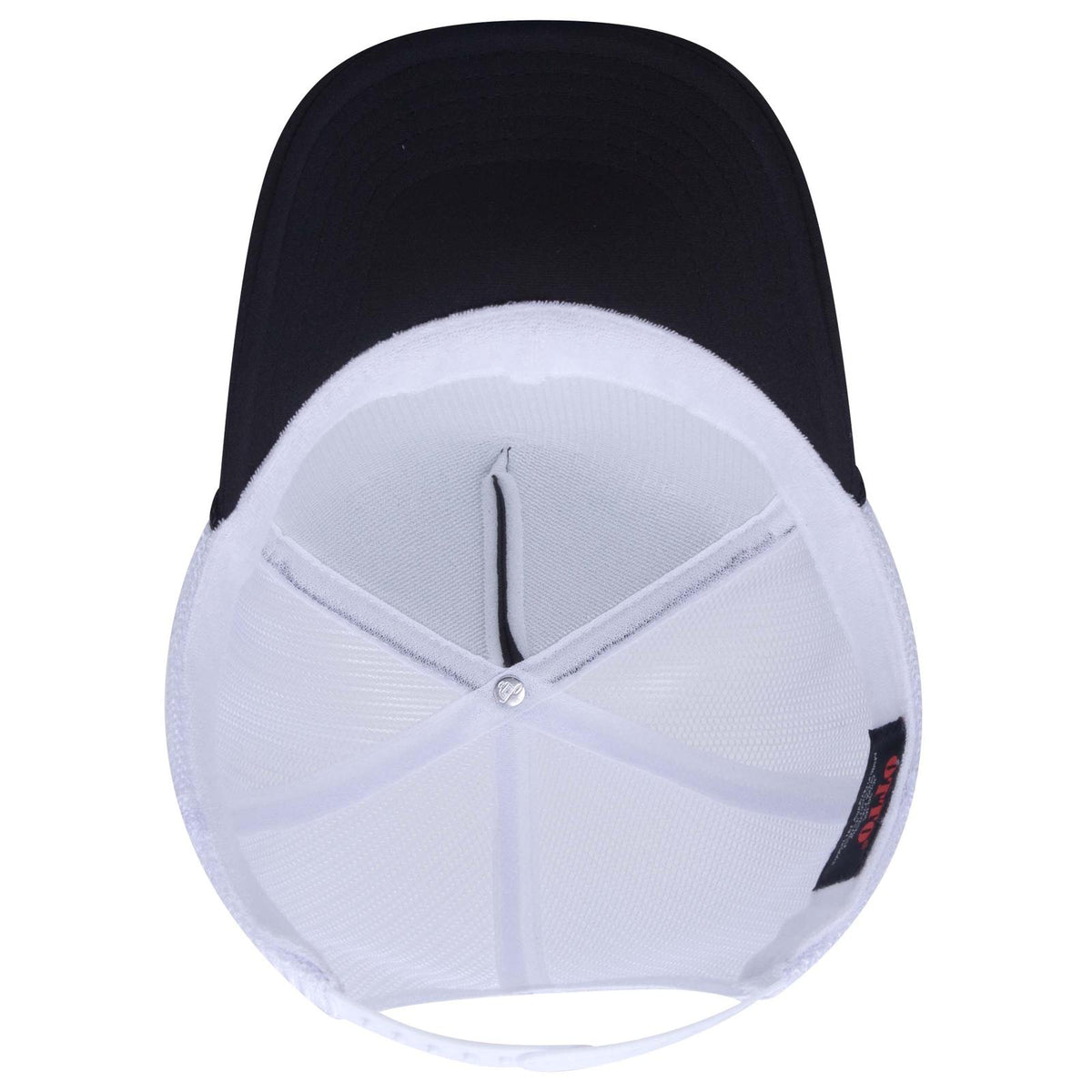 Inside View of 030316 - Blk/Blk/Wht OTTO CAP 5 Panel High Crown Mesh Back Trucker Hat