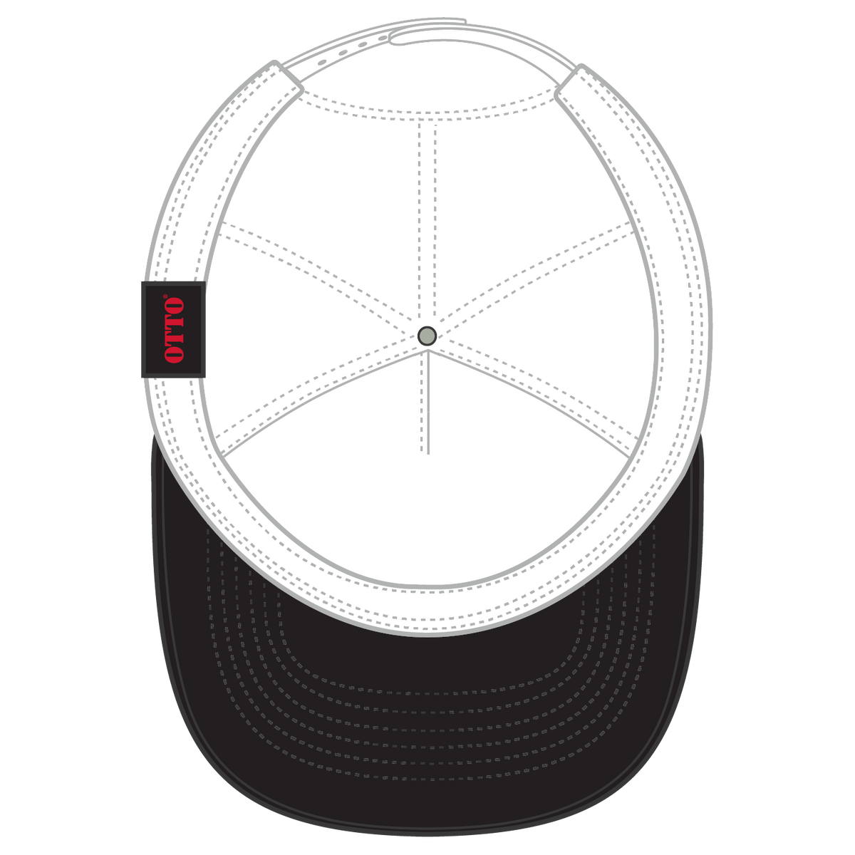 Inside View of 030316 - Blk/Blk/Wht OTTO CAP 5 Panel High Crown Mesh Back Trucker Hat