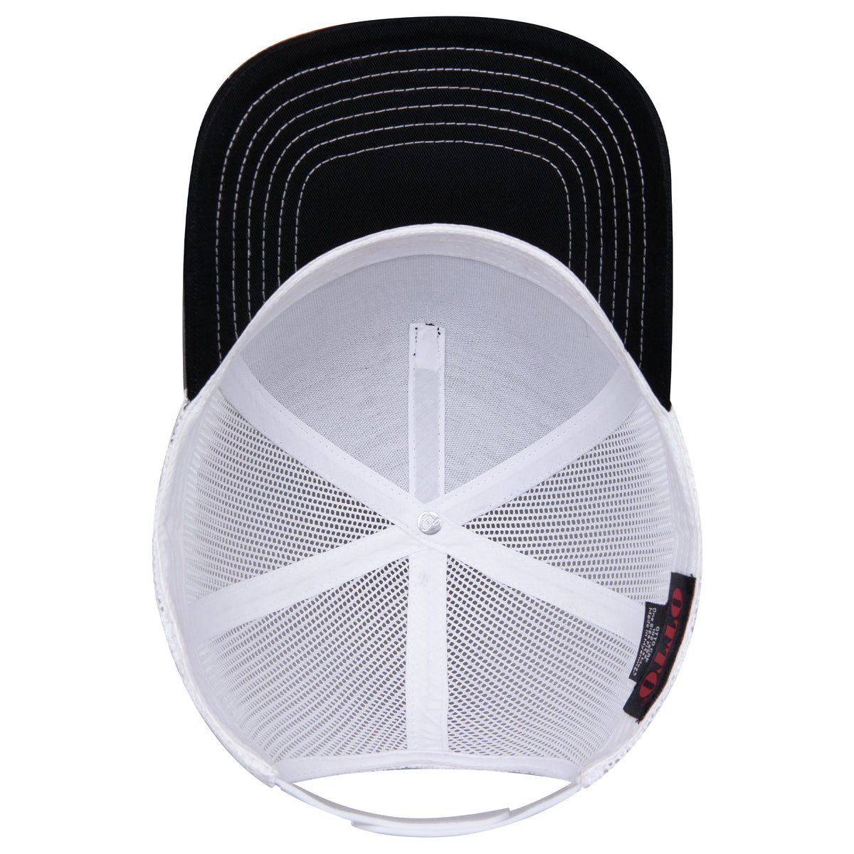Inside View of 030316 - Blk/Blk/Wht OTTO CAP 5 Panel Low Profile Mesh Back Trucker Hat
