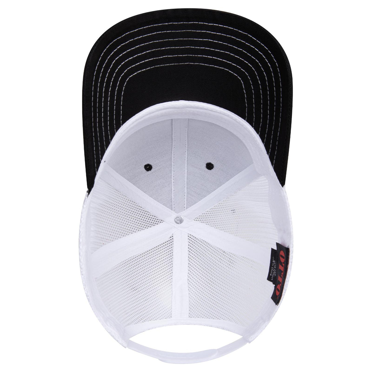 Inside View of 030316 - Blk/Blk/Wht OTTO CAP 6 Panel Mid Profile Mesh Back Trucker Hat