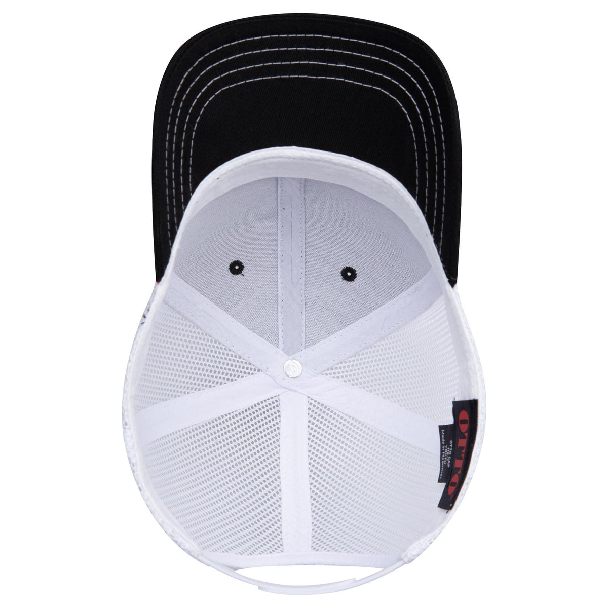 Inside View of 030316 - Blk/Blk/Wht OTTO CAP 6 Panel Mid Profile Mesh Back Trucker Hat