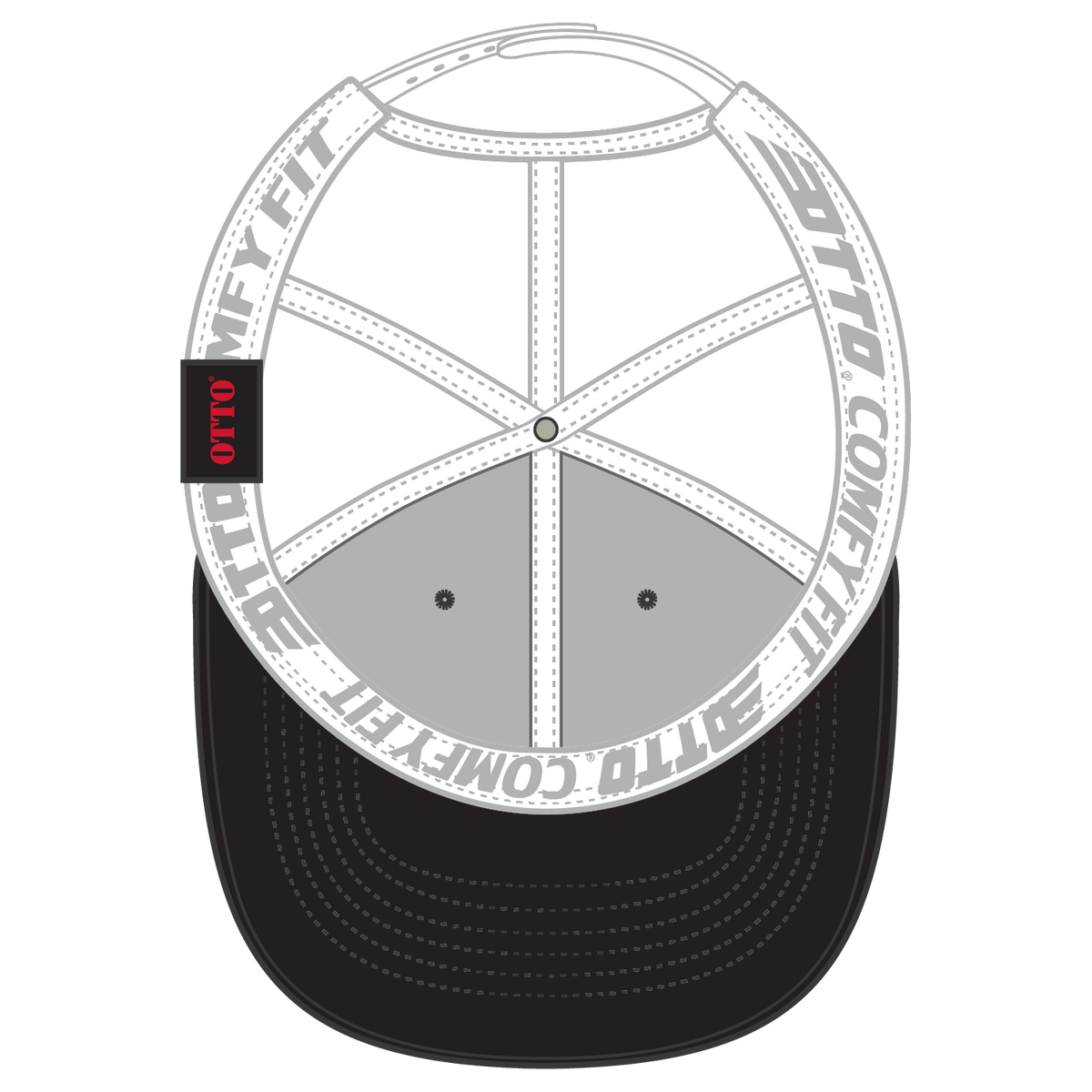 Inside View of 030316 - Blk/Blk/Wht OTTO CAP "OTTO COMFY FIT" 6 Panel Low Profile Mesh Back Trucker Hat