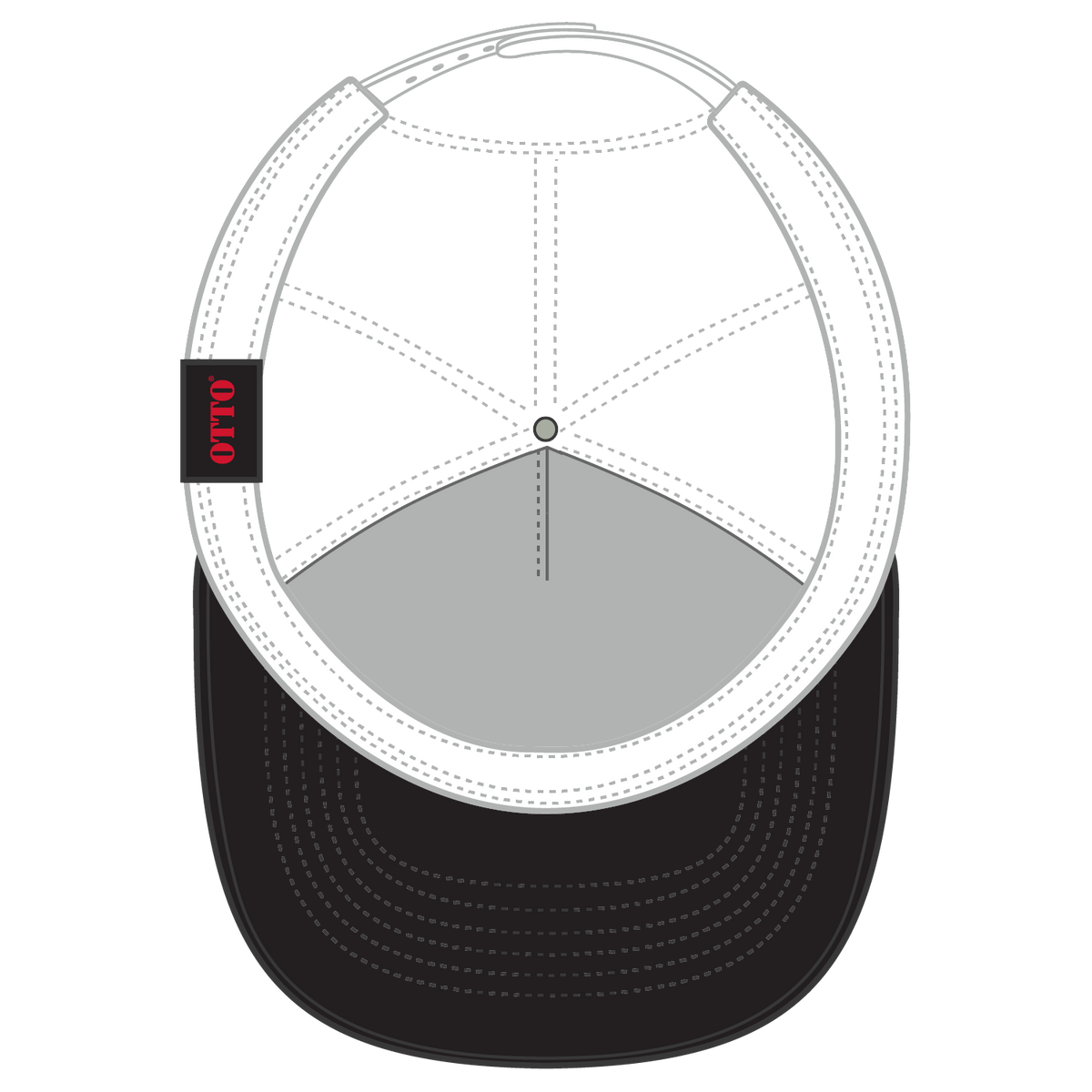 Inside View of 030316C - Blk/Blk/Wht OTTO CAP 5 Panel High Crown Air Mesh Back Trucker Hat