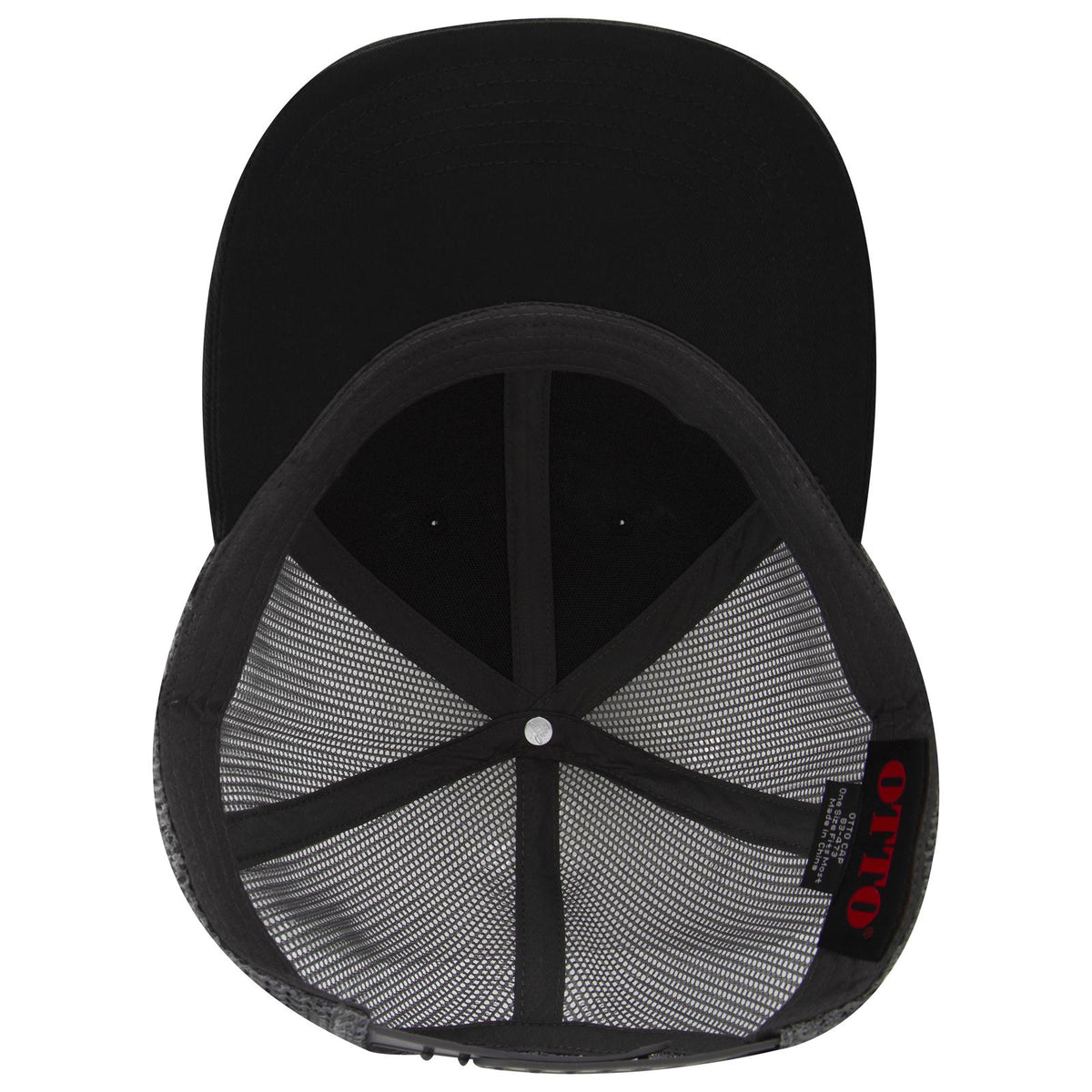 Inside View of 030325 - Blk/Blk/Ch.Gry OTTO CAP 6 Panel Low Profile Mesh Back Trucker Hat