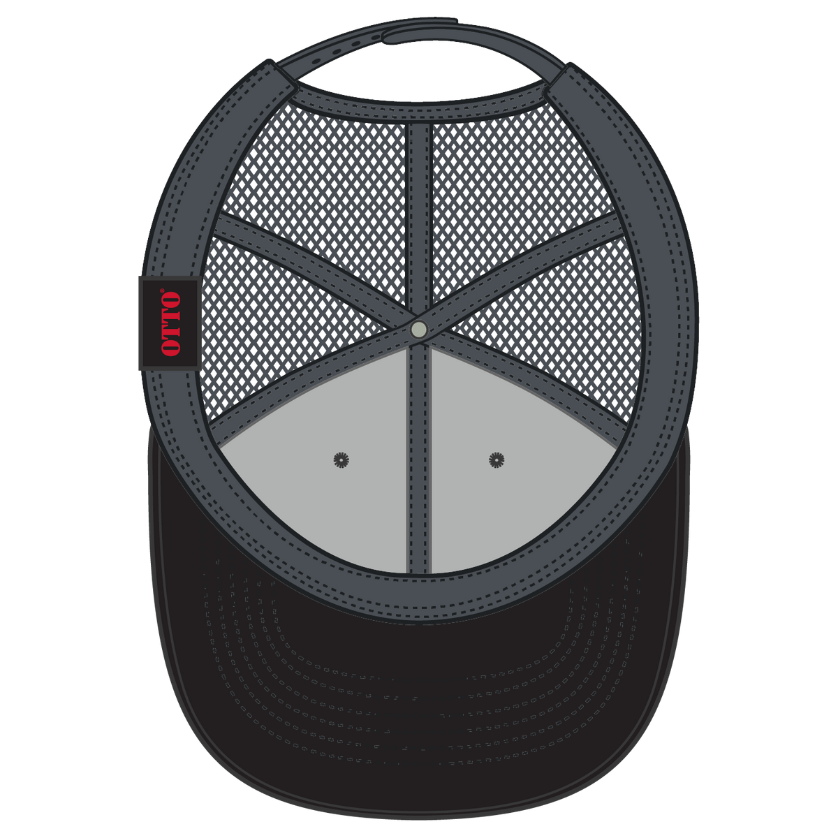 Inside View of 030325 - Blk/Blk/Ch.Gry OTTO CAP 6 Panel Low Profile Mesh Back Trucker Hat