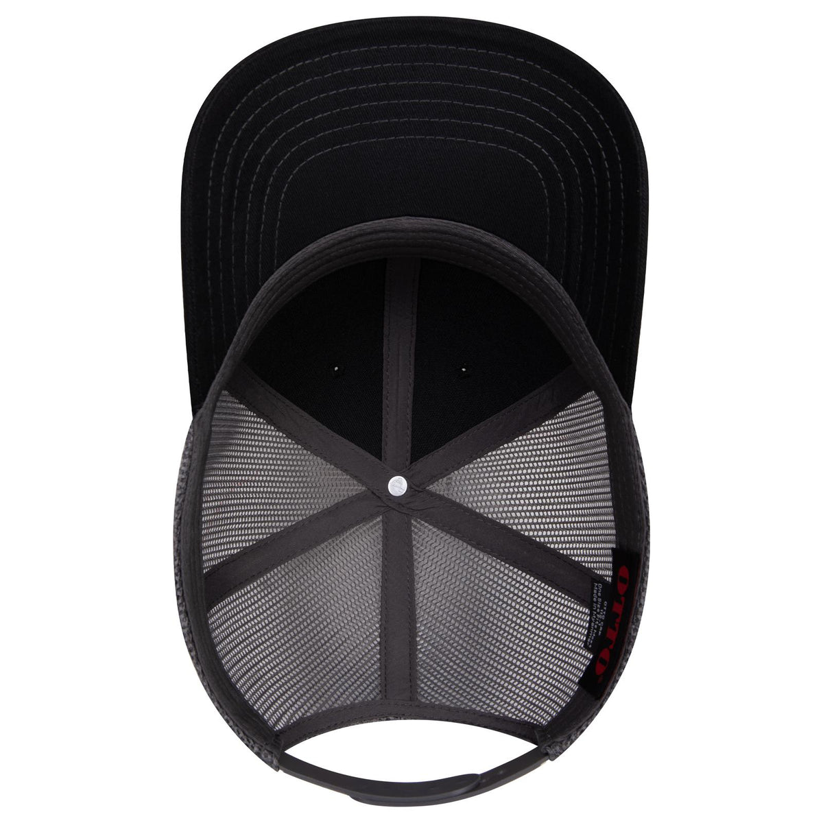 Inside View of 030325 - Blk/Blk/Ch.Gry OTTO CAP 6 Panel Mid Profile Mesh Back Trucker Hat