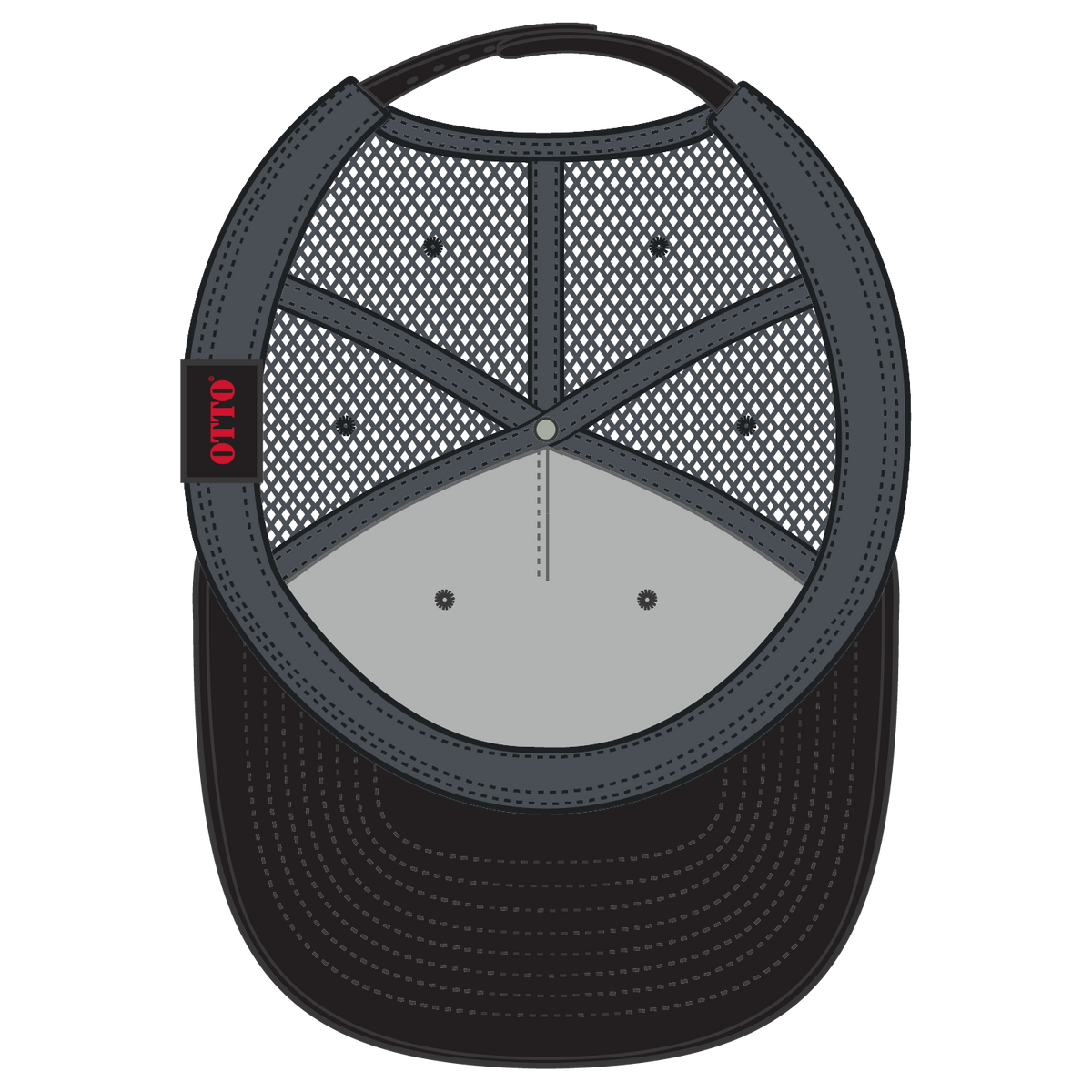 Inside View of 030325 - Blk/Blk/Ch.Gry OTTO CAP "OTTO SNAP" 5 Panel Pro Style Mesh Back Trucker Snapback Hat