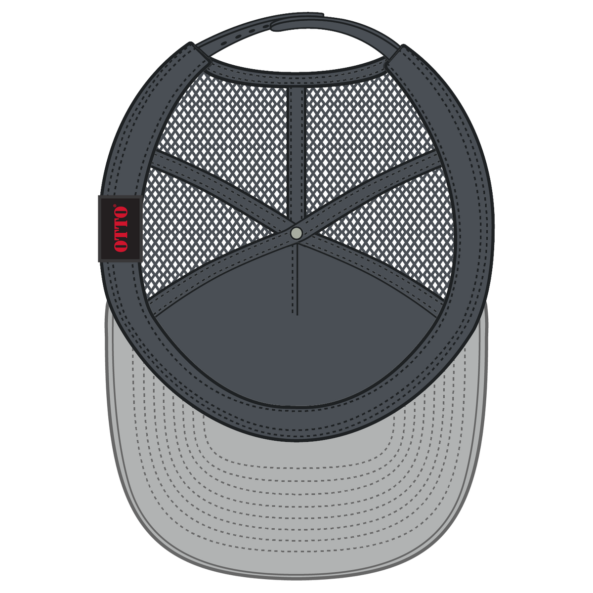 Inside View of 030325 - Blk/Blk/Ch.Gry OTTO CAP "OTTO SNAP" 5 Panel Pro Style Mesh Back Trucker Snapback Hat