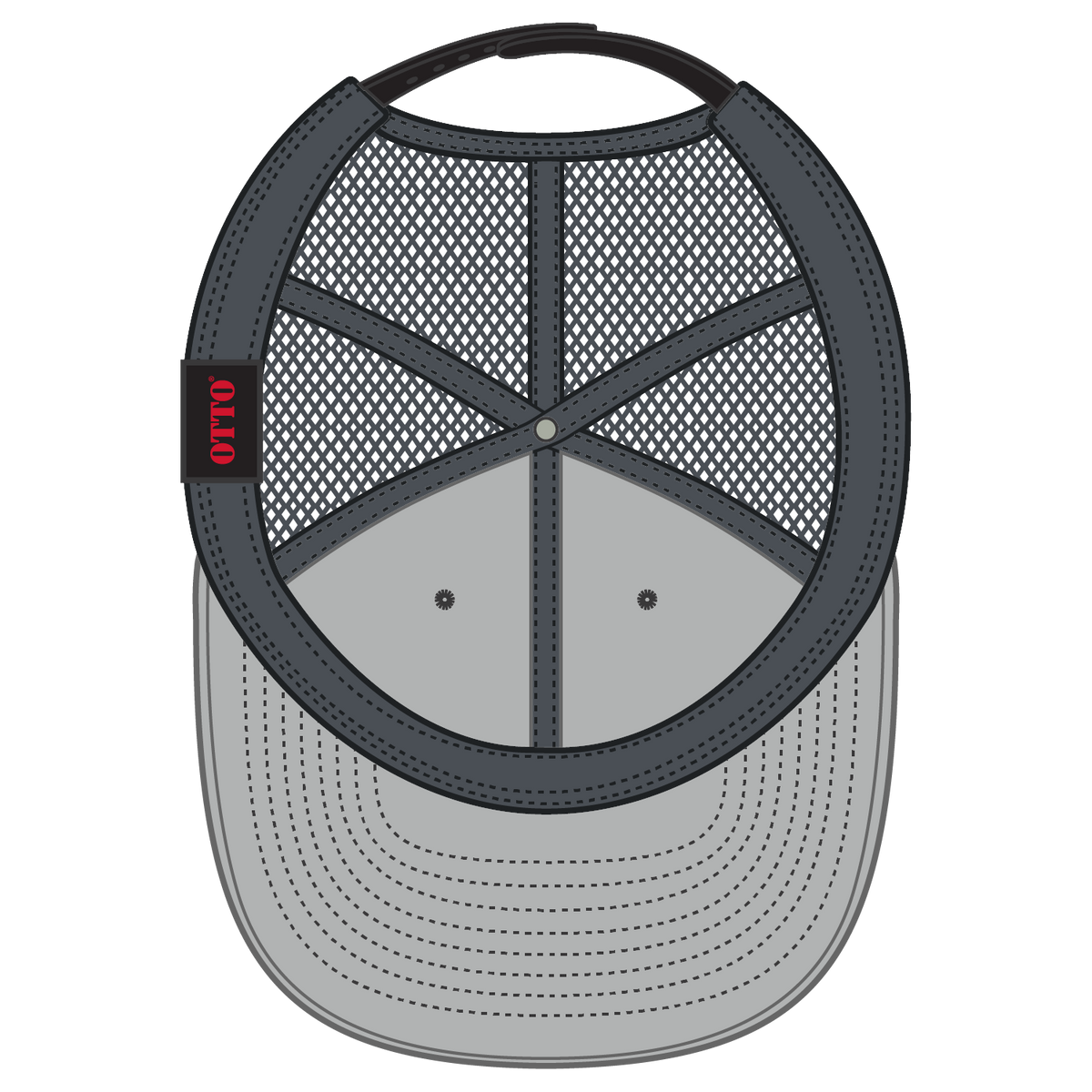 Inside View of 030325 - Blk/Blk/Ch.Gry OTTO CAP "OTTO SNAP" 6 Panel Pro Style Mesh Back Trucker Snapback Hat