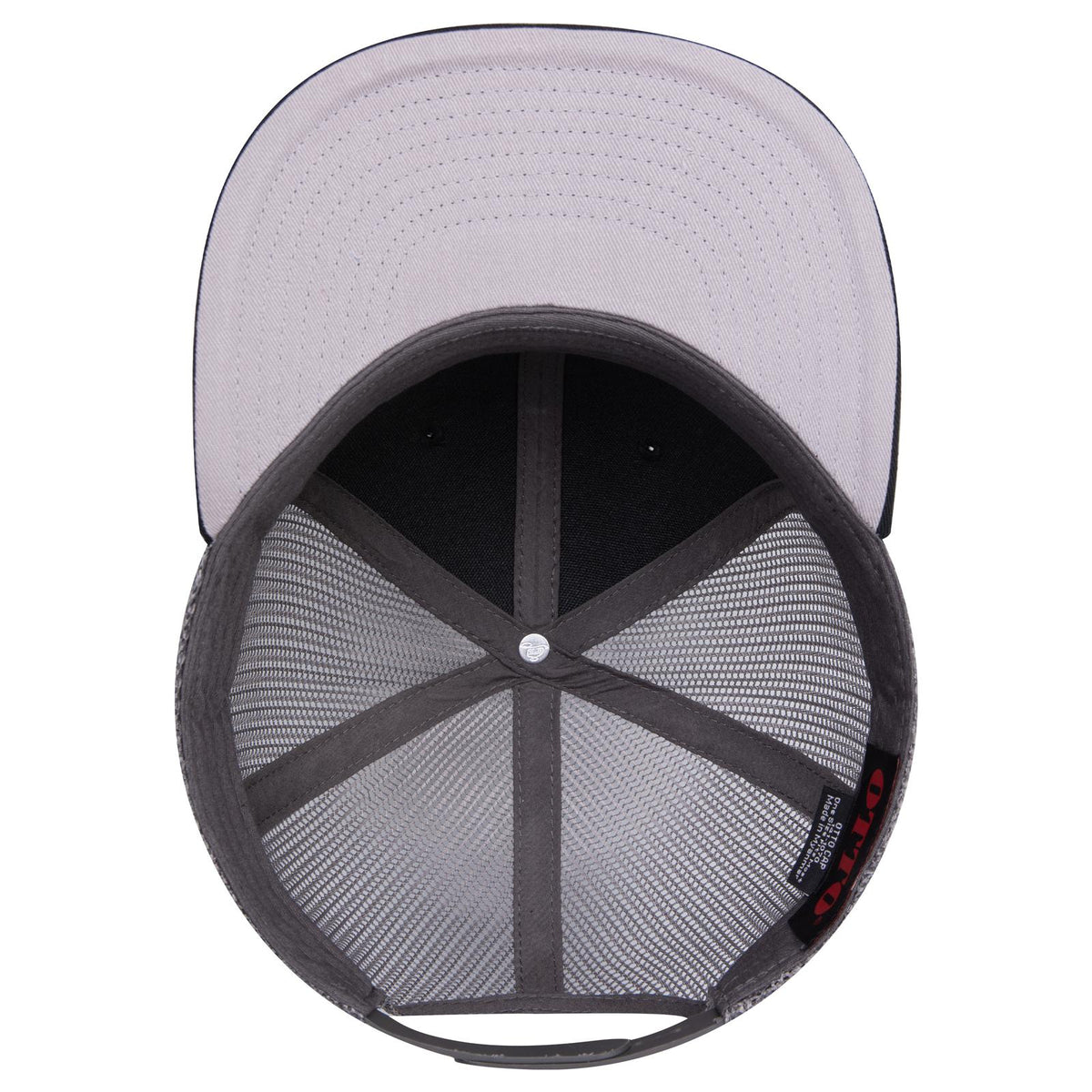 Inside View of 030325B - Blk/Blk/Ch.Gry OTTO CAP "OTTO SNAP" 6 Panel Pro Style Mesh Back Trucker Snapback Hat