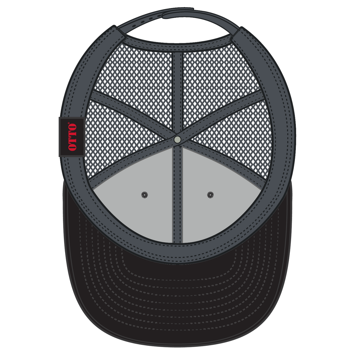 Inside View of 030325B - Blk/Blk/Ch.Gry OTTO CAP "OTTO SNAP" 6 Panel Pro Style Mesh Back Trucker Snapback Hat