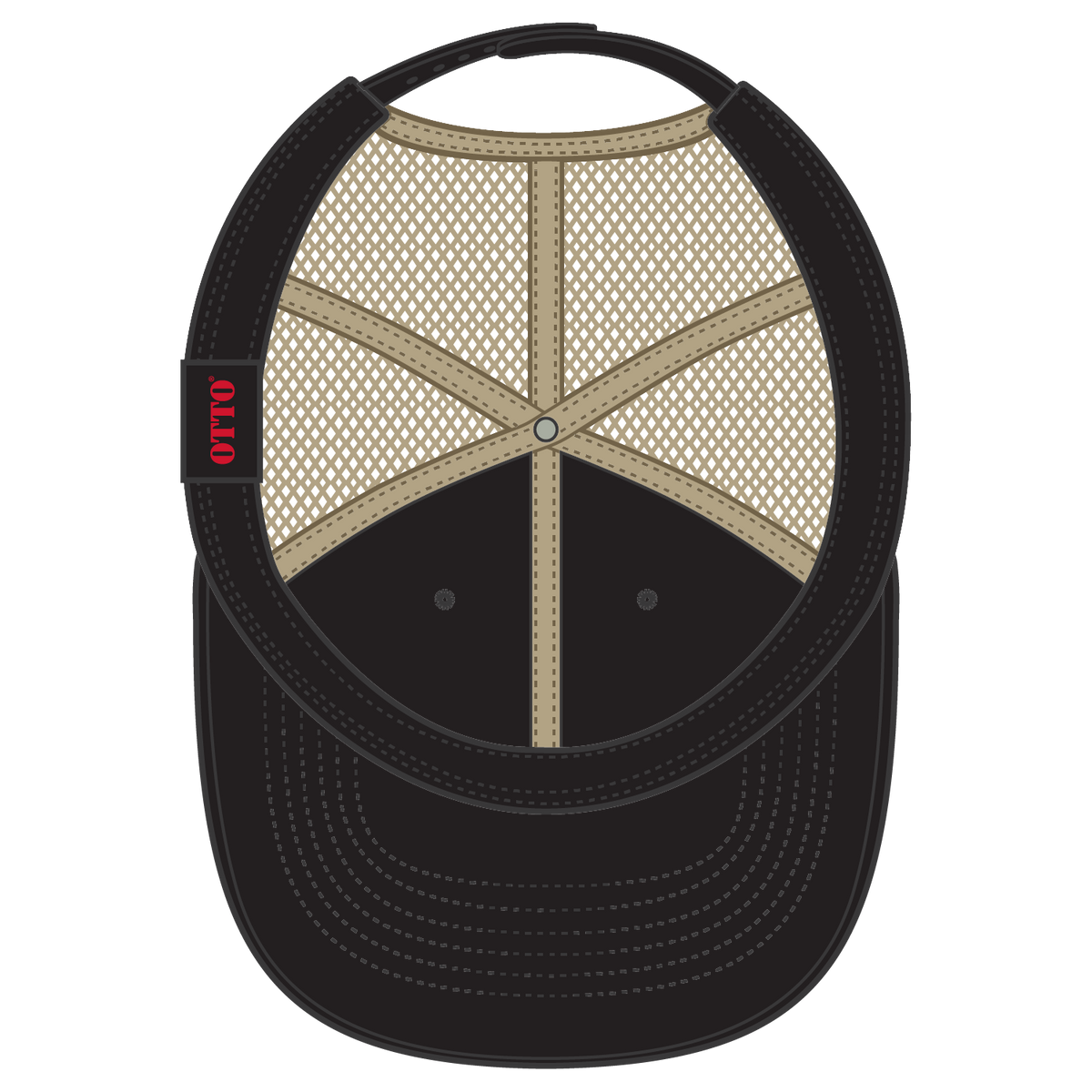 Inside View of 030332 - Blk/Blk/Kha OTTO CAP 6 Panel Low Profile Mesh Back Trucker Dad Hat