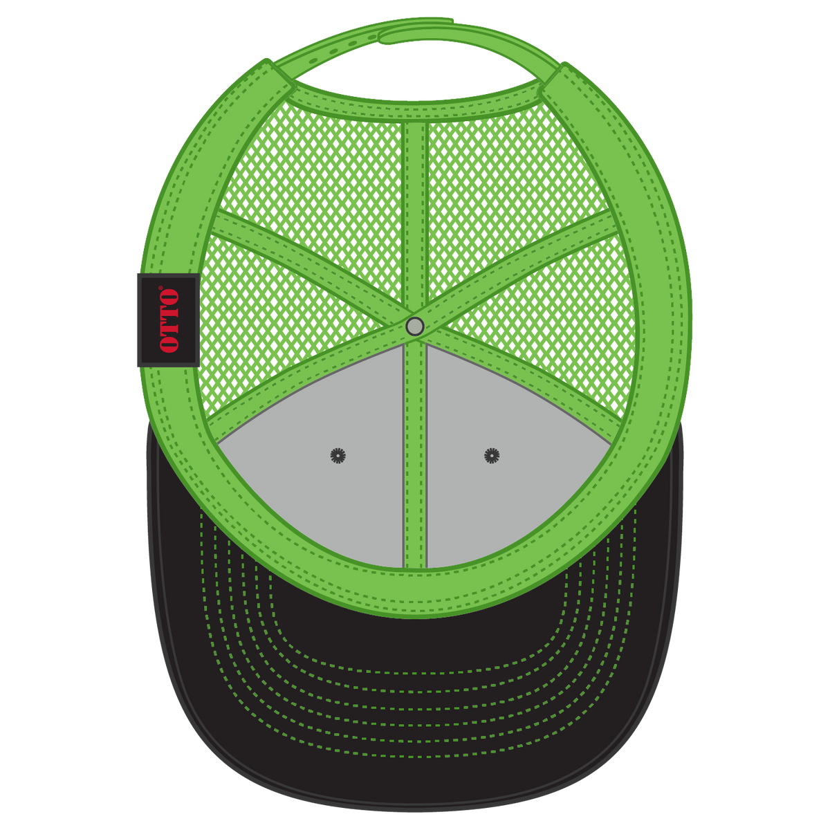 Inside View of 030388 - Blk/Blk/N.Grn OTTO CAP 6 Panel Low Profile Mesh Back Trucker Hat