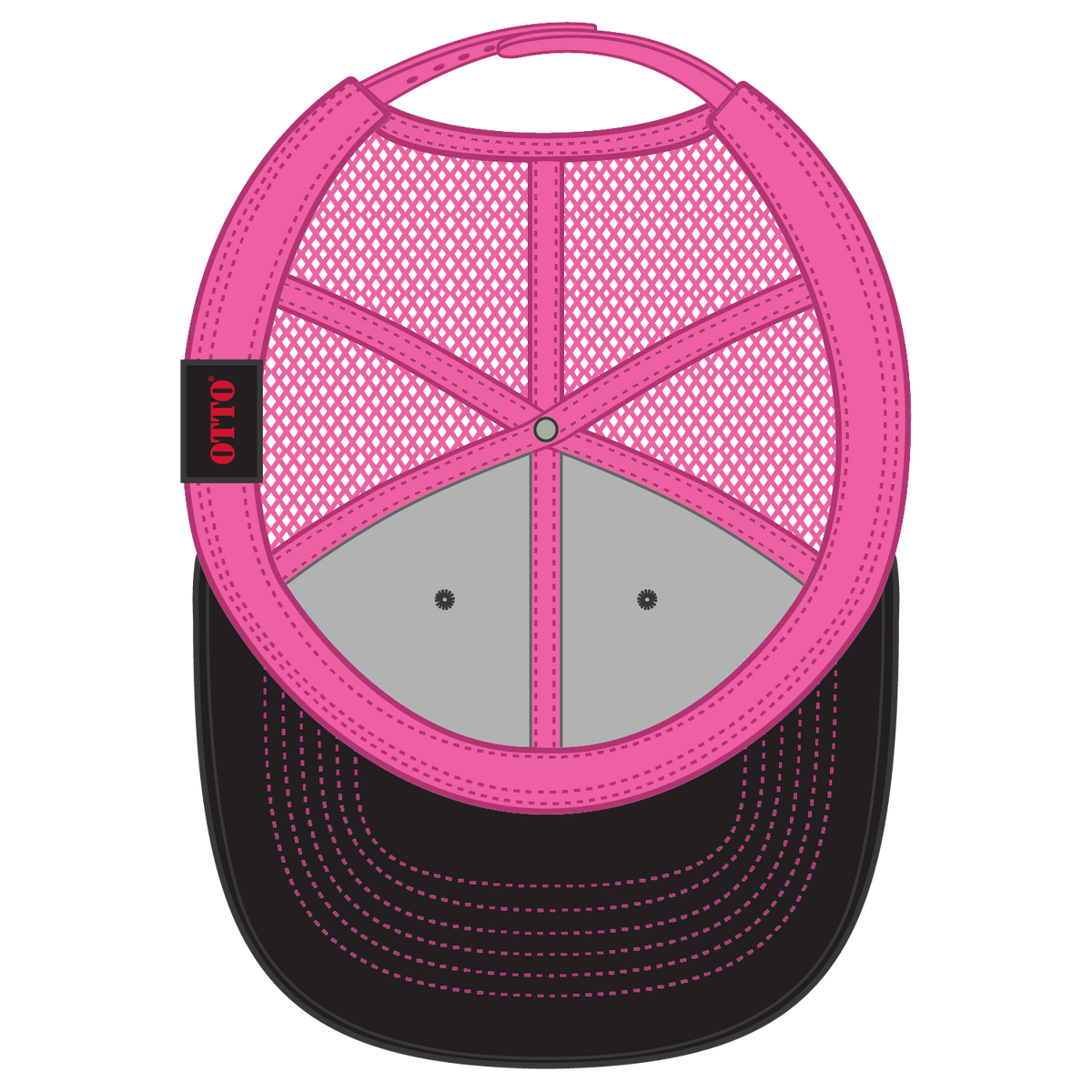 Inside View of 030389 - Blk/Blk/N.Pnk OTTO CAP 6 Panel Low Profile Mesh Back Trucker Hat