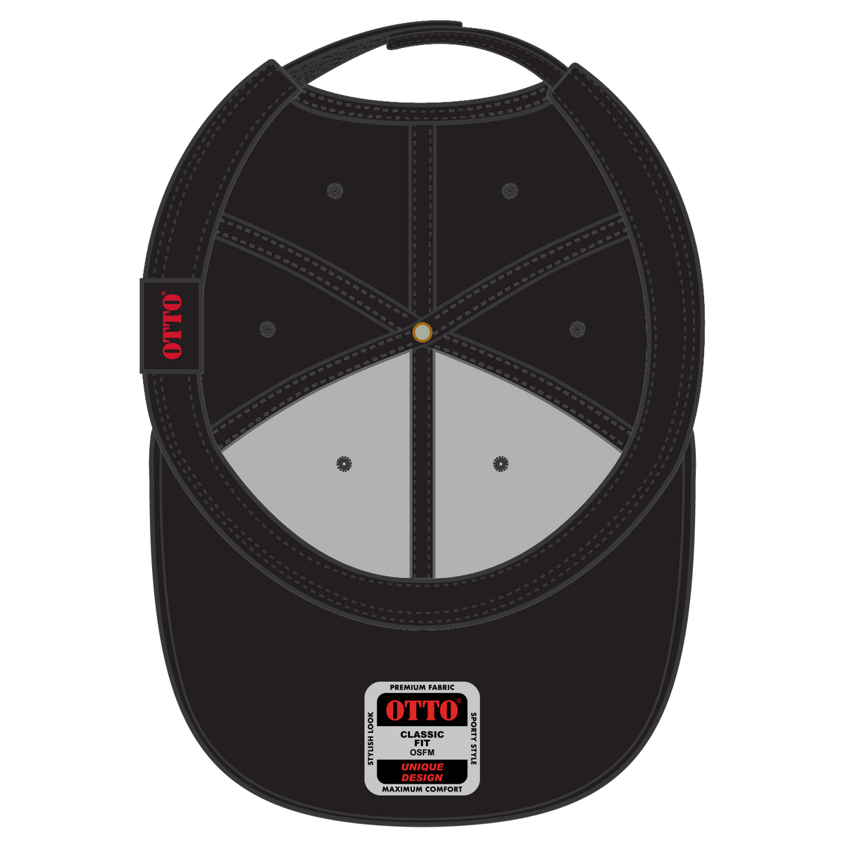 Inside View of 030606D - Blk/Gld/Gld OTTO CAP 6 Panel Low Profile Baseball Cap