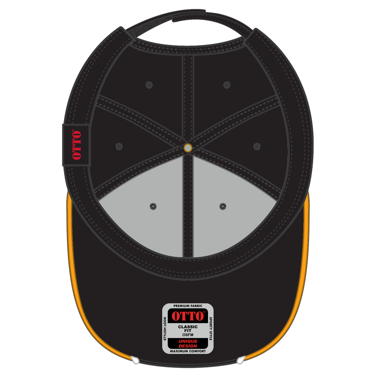 Inside View of 030616 - Blk/Gld/Wht OTTO CAP 6 Panel Low Profile Baseball Cap