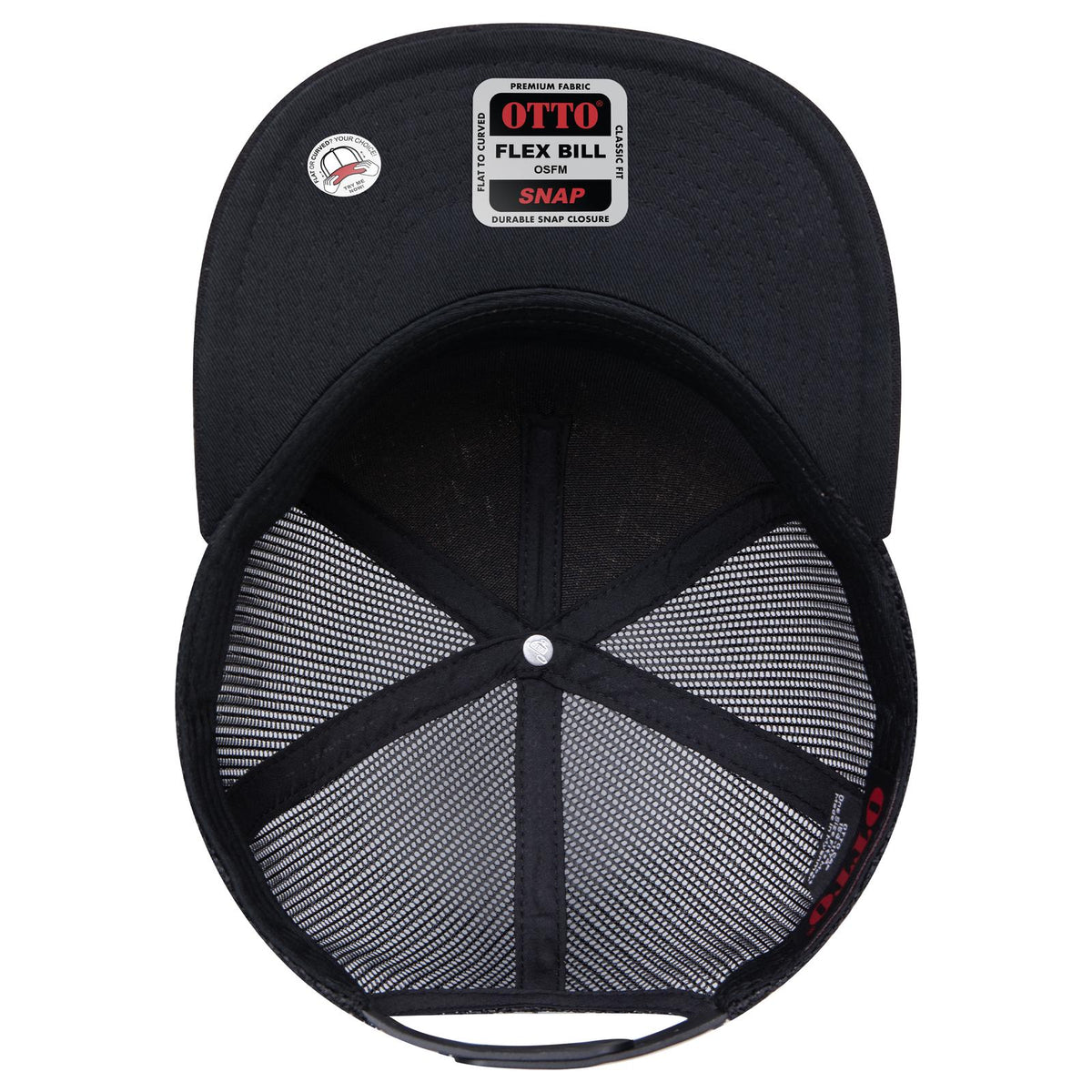 Inside View of 0311203B - Blk/Cork/Blk OTTO CAP "OTTO SNAP" 5 Panel Pro Style Mesh Back Trucker Snapback Hat