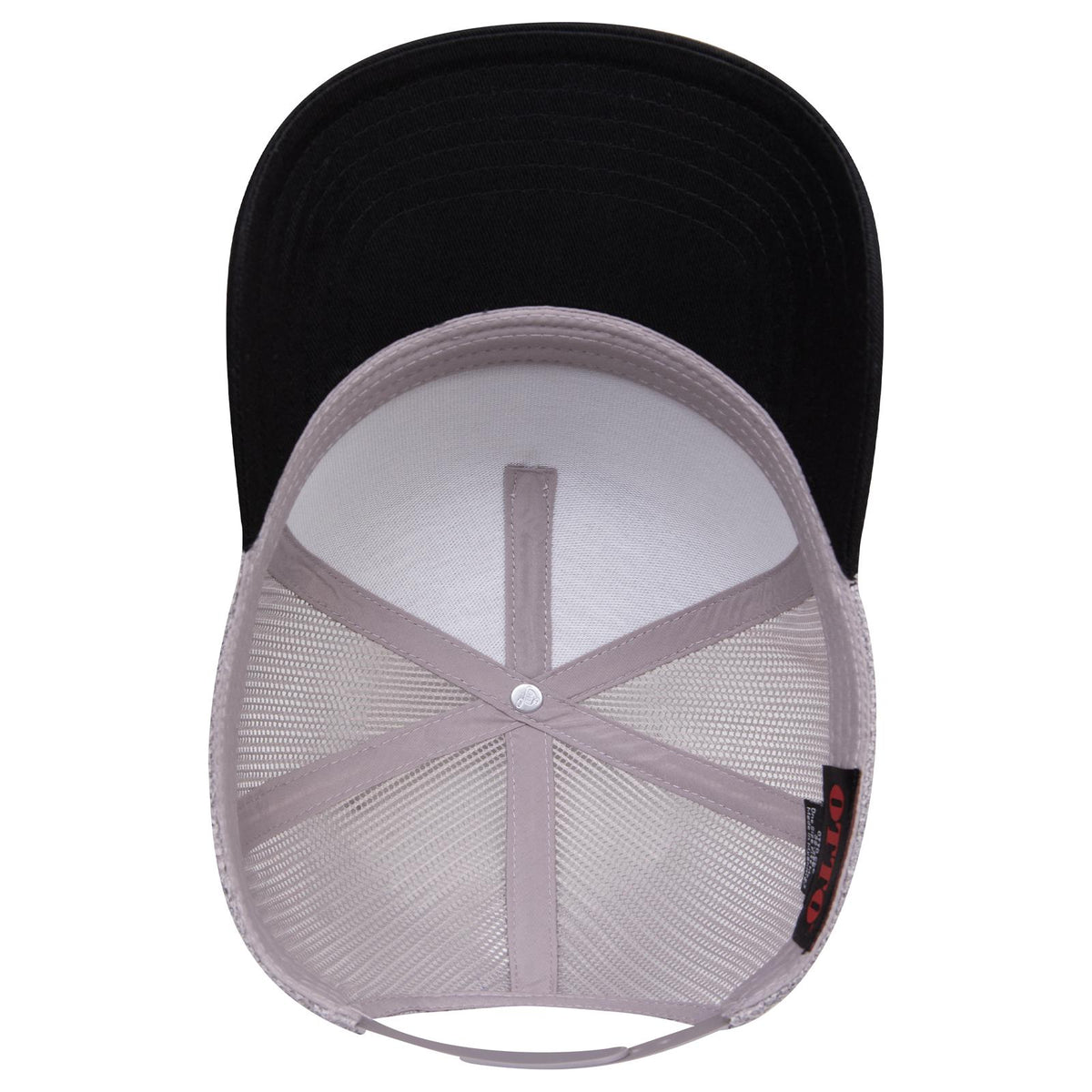 Inside View of 0314 - Blk/Gry OTTO CAP 5 Panel Mid Profile Mesh Back Trucker Hat