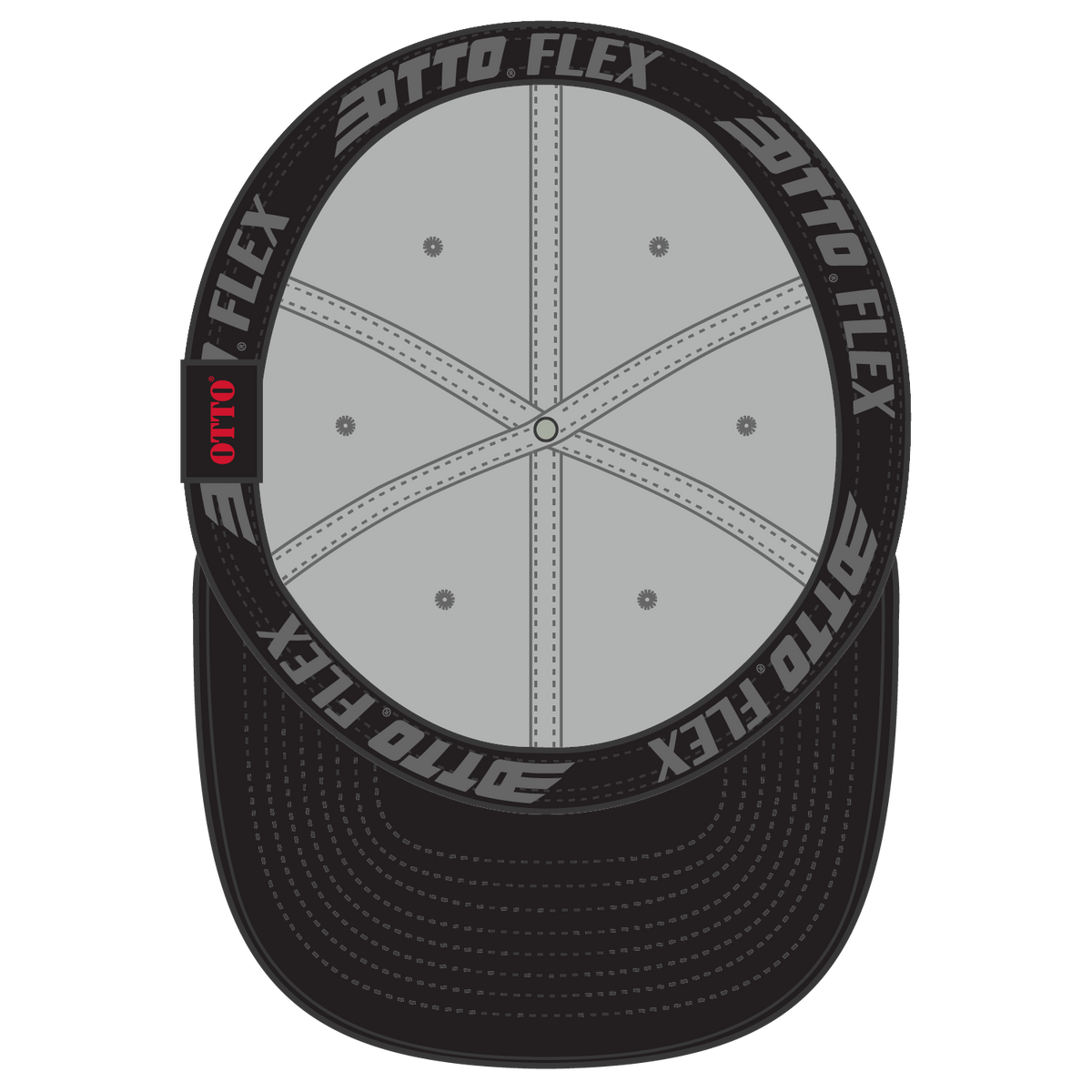 Inside View of 0314 - Blk/Gry OTTO CAP "OTTO FLEX" Fitted 6 Panel Low Profile Dad Hat