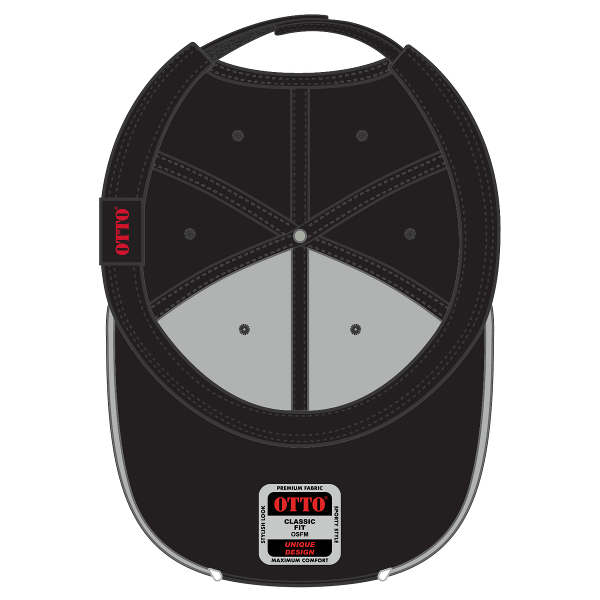 Inside View of 031416 - Blk/Gry/Wht OTTO CAP 6 Panel Low Profile Baseball Cap