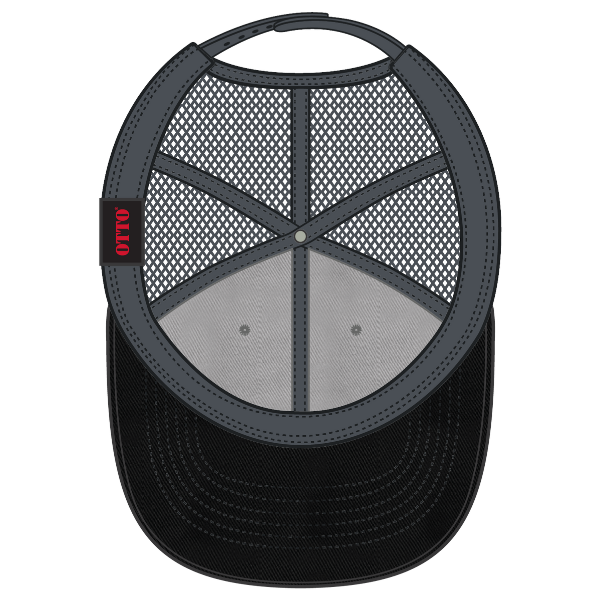 Inside View of 031425 - Blk/Gry/Ch.Gry OTTO CAP 6 Panel Low Profile Mesh Back Trucker Dad Hat