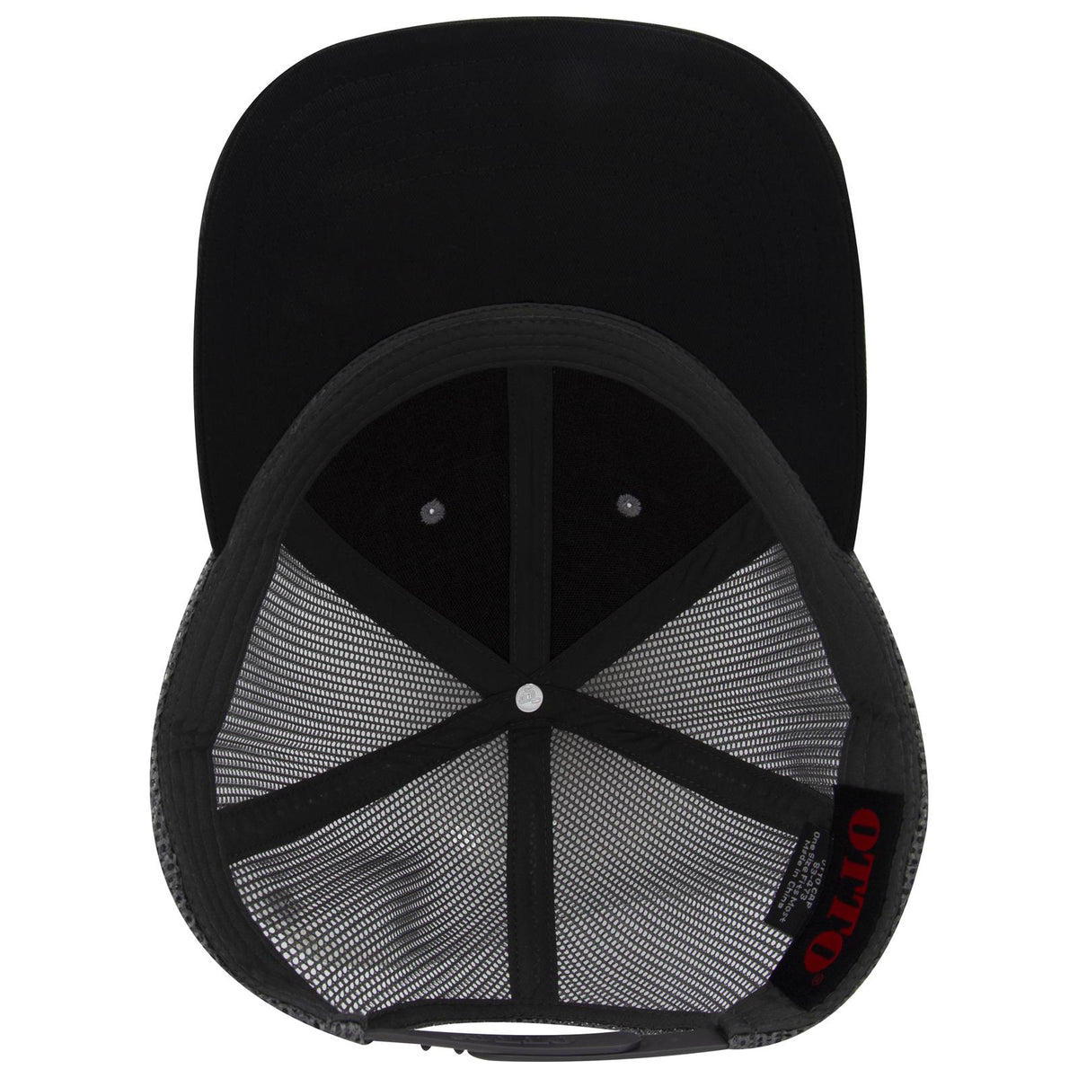Inside View of 031425 - Blk/Gry/Ch.Gry OTTO CAP 6 Panel Low Profile Mesh Back Trucker Hat