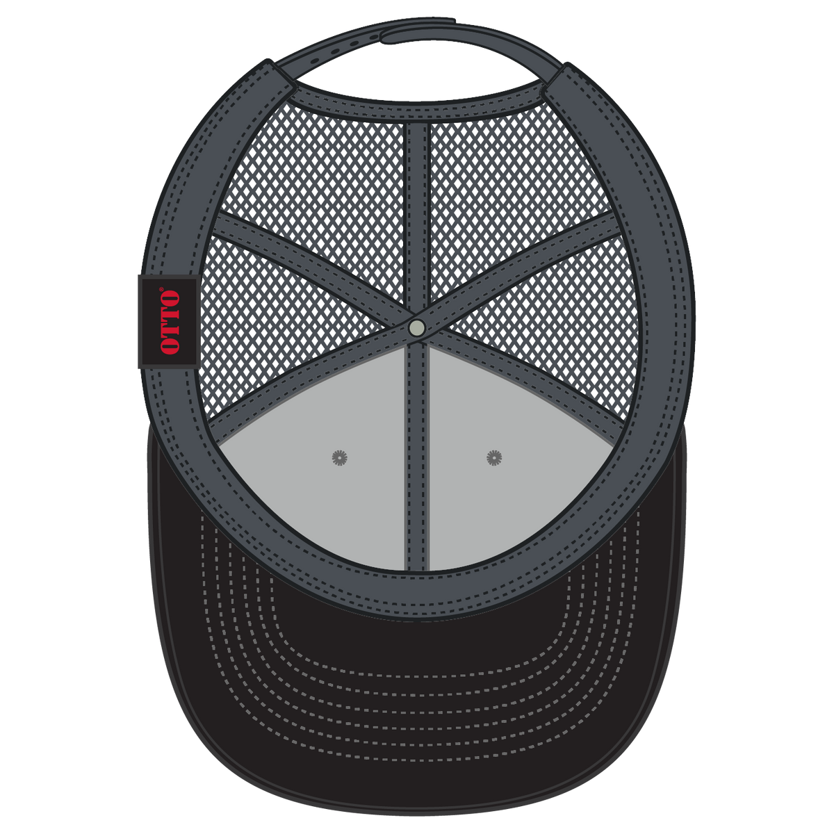 Inside View of 031425 - Blk/Gry/Ch.Gry OTTO CAP 6 Panel Low Profile Mesh Back Trucker Hat