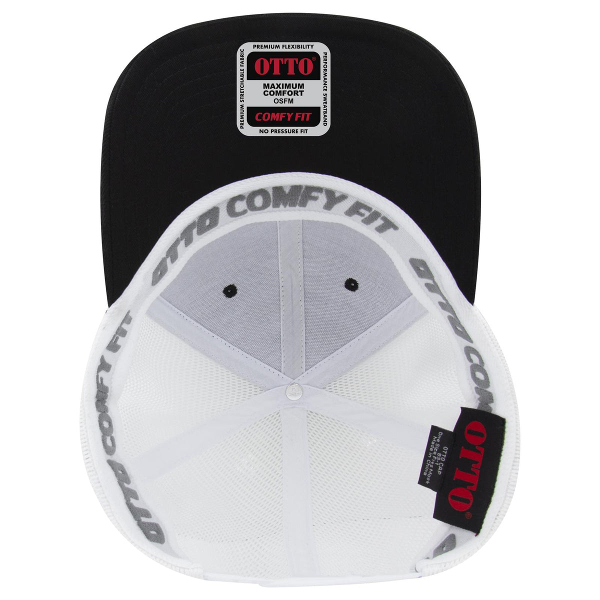 Inside View of 0316 - Blk/Wht OTTO CAP "OTTO COMFY FIT" 6 Panel Low Profile Mesh Back Trucker Hat