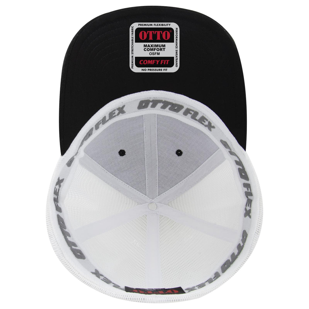 Inside View of 0316 - Blk/Wht OTTO CAP "OTTO FLEX" Fitted 6 Panel Low Profile Mesh Back Trucker Hat
