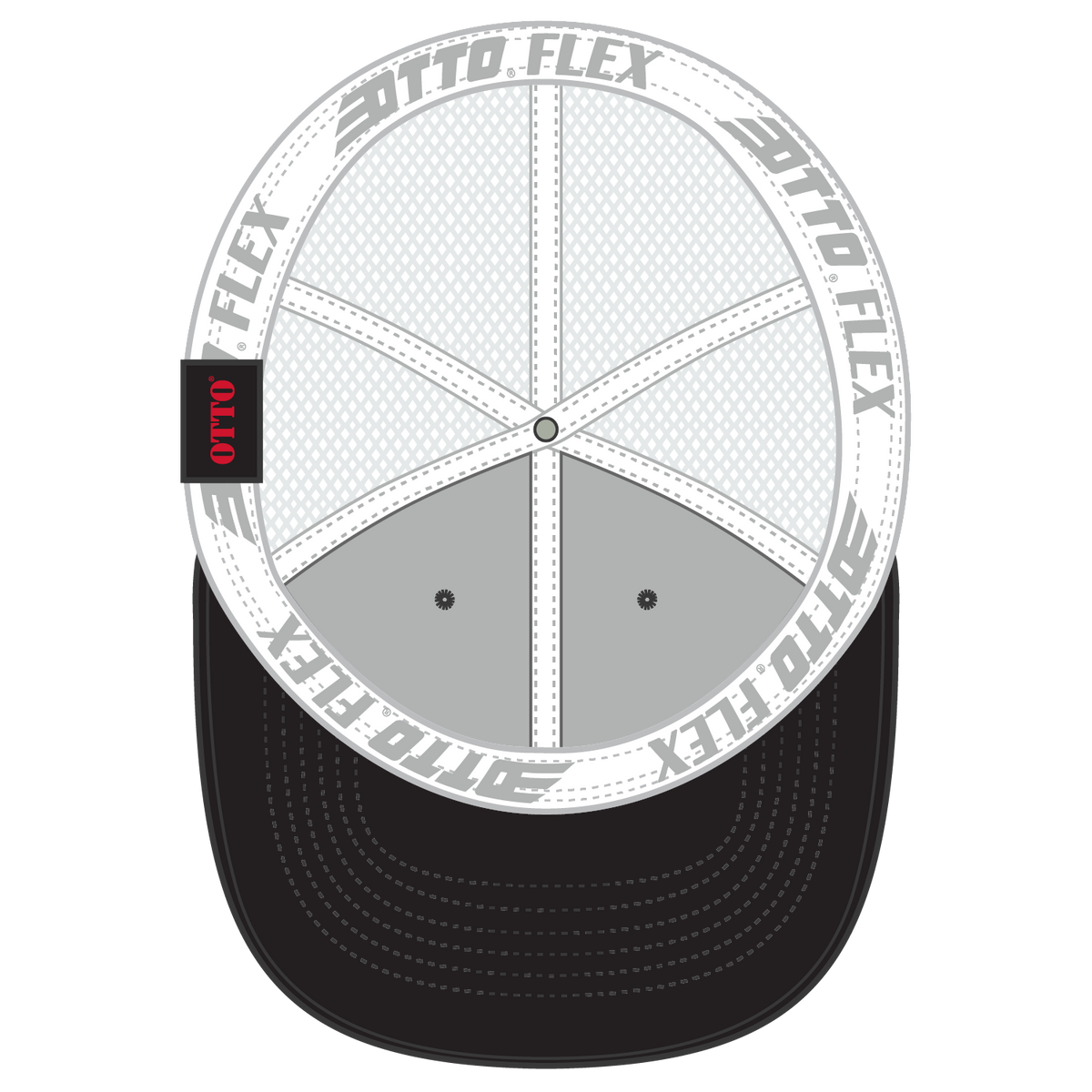 Inside View of 0316 - Blk/Wht OTTO CAP "OTTO FLEX" Fitted 6 Panel Low Profile Mesh Back Trucker Hat