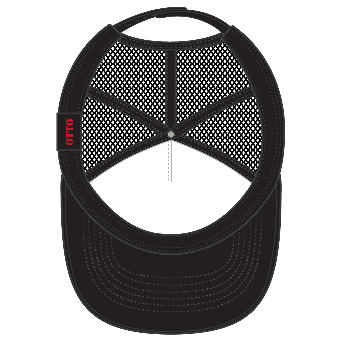Inside View of 031603 - Blk/Wht/Blk OTTO CAP 5 Panel High Crown Mesh Back Trucker Hat