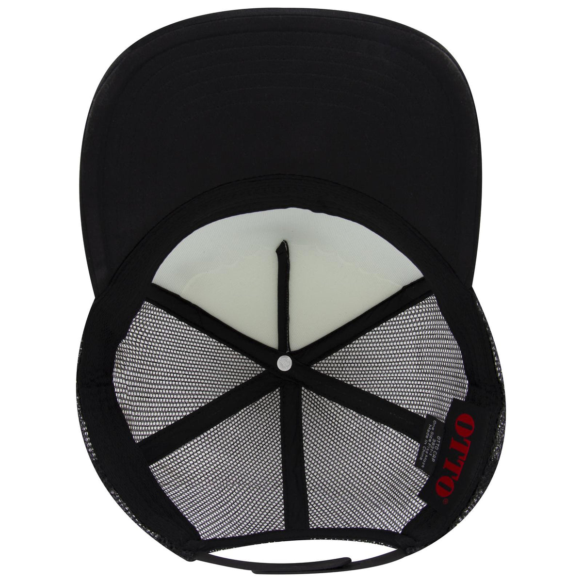 Inside View of 031603 - Blk/Wht/Blk OTTO CAP 5 Panel High Crown Mesh Back Trucker Hat