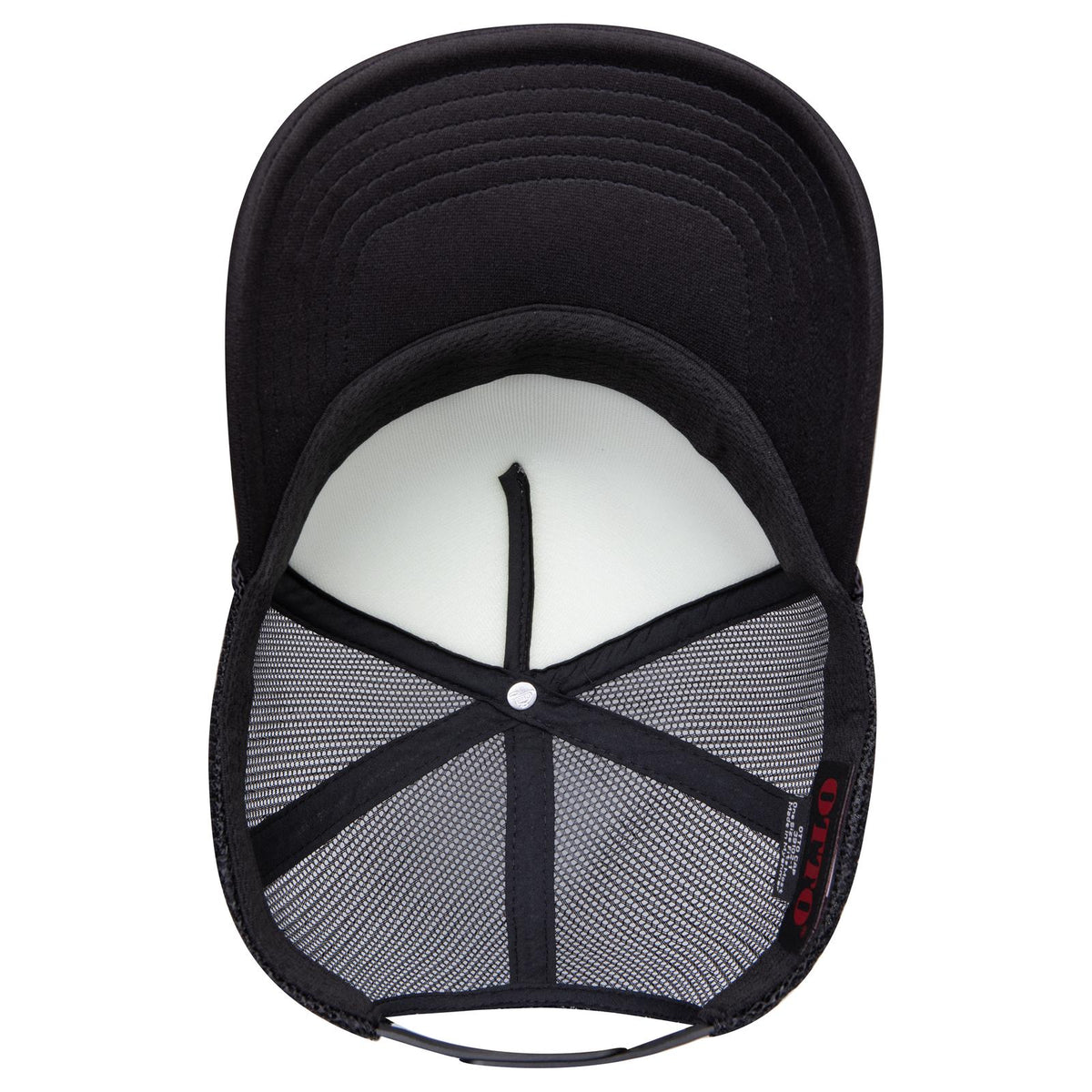 Inside View of 031603 - Blk/Wht/Blk OTTO CAP 5 Panel Low Profile Mesh Back Trucker Hat